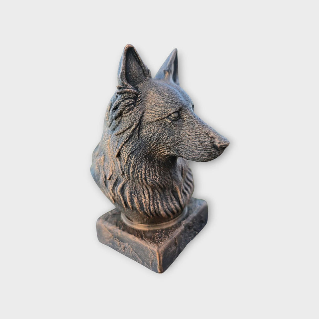 Bust of a long haired german shepherd dog statue - home decor dog lover handpainted ornament