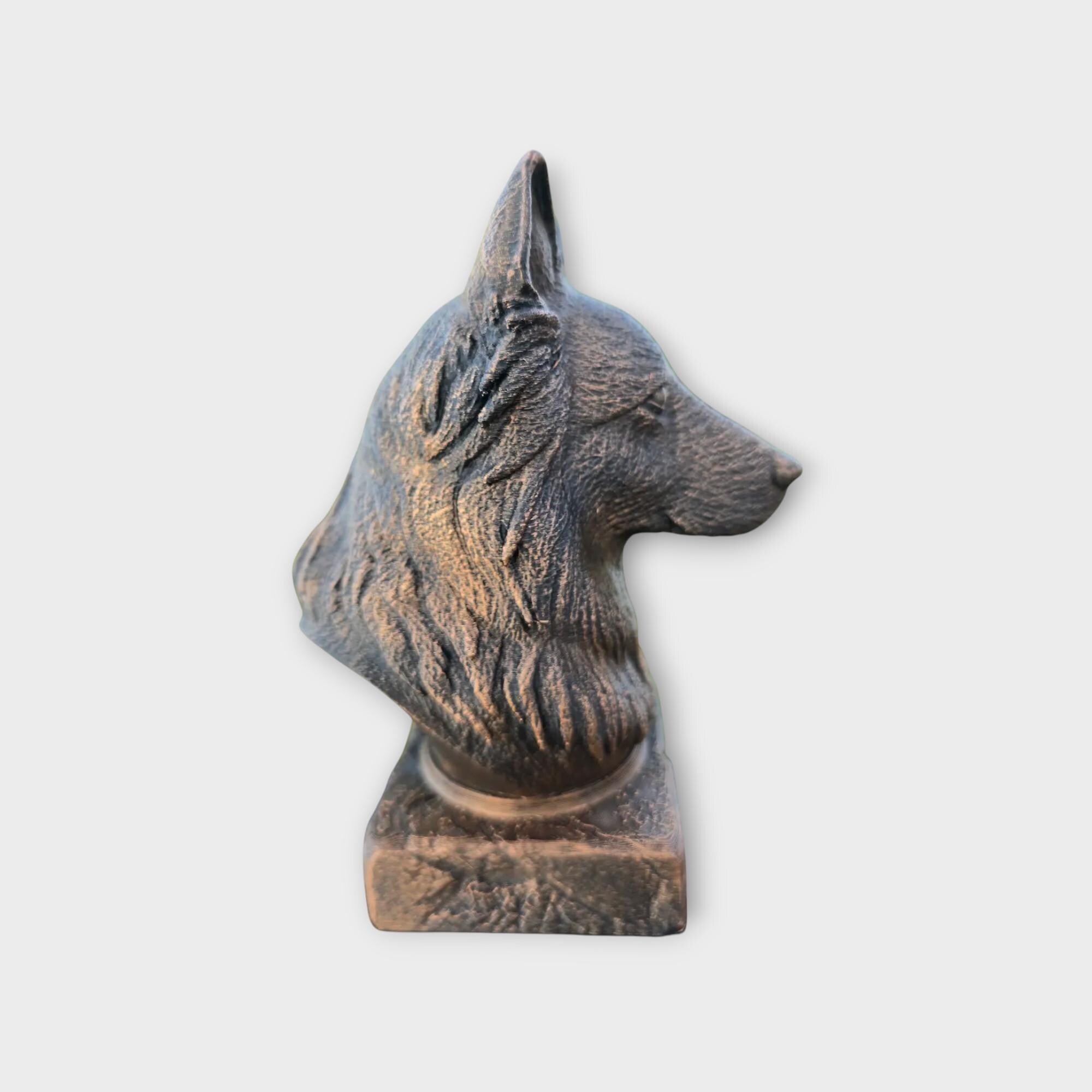 Bust of a long haired german shepherd dog statue - home decor dog lover handpainted ornament