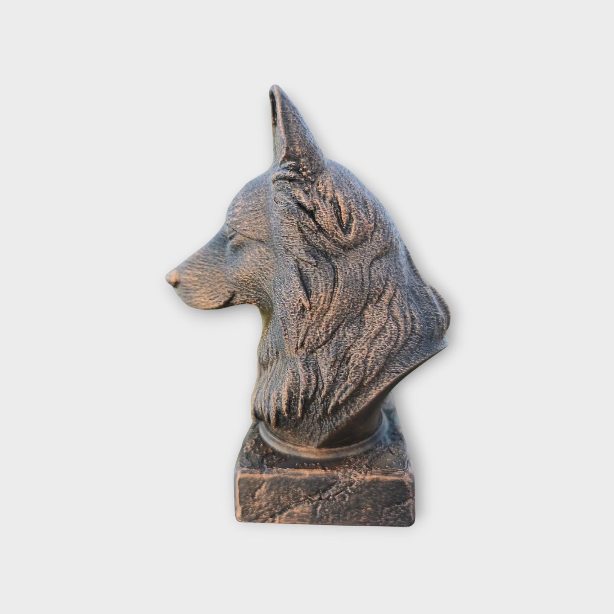 Bust of a long haired german shepherd dog statue - home decor dog lover handpainted ornament