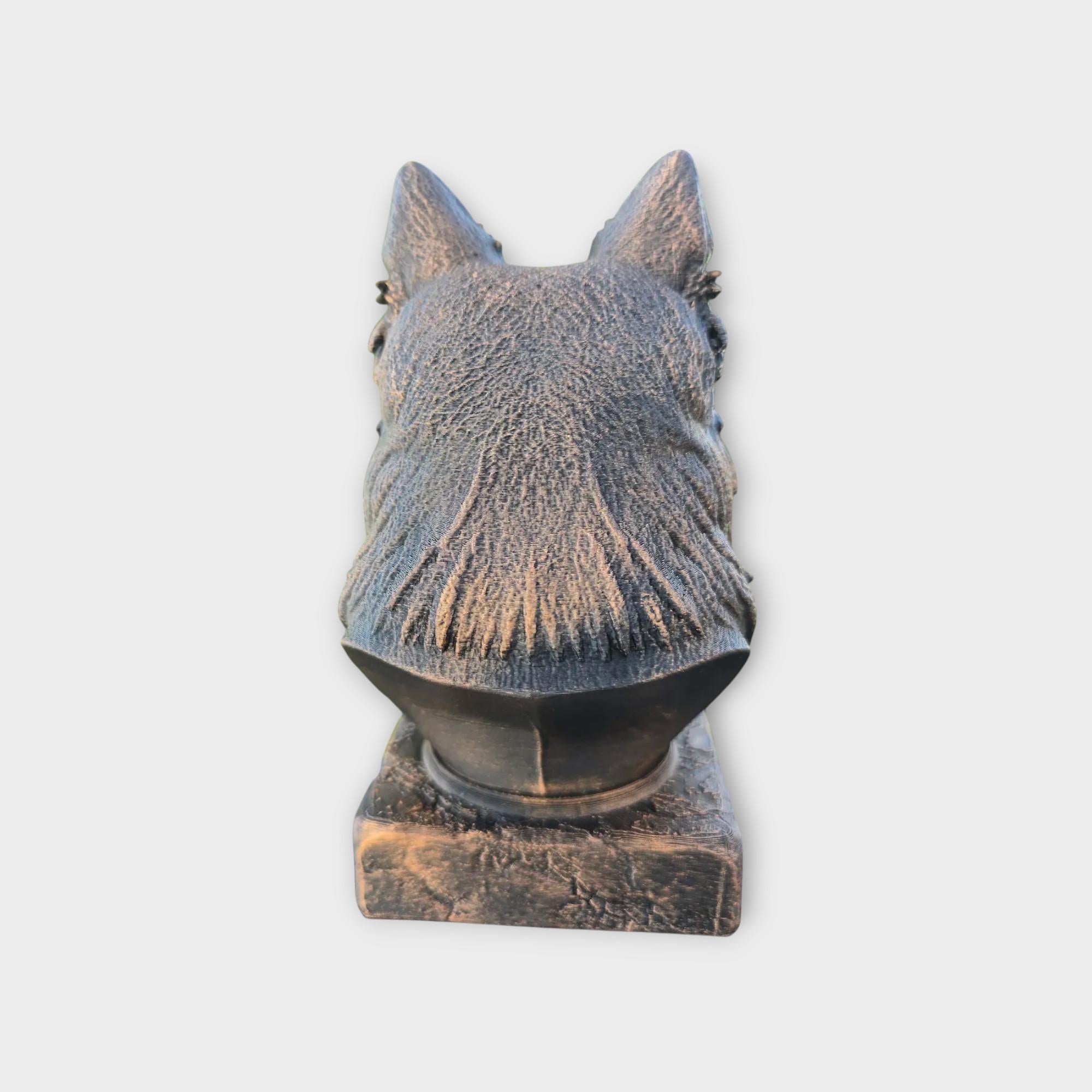Bust of a long haired german shepherd dog statue - home decor dog lover handpainted ornament