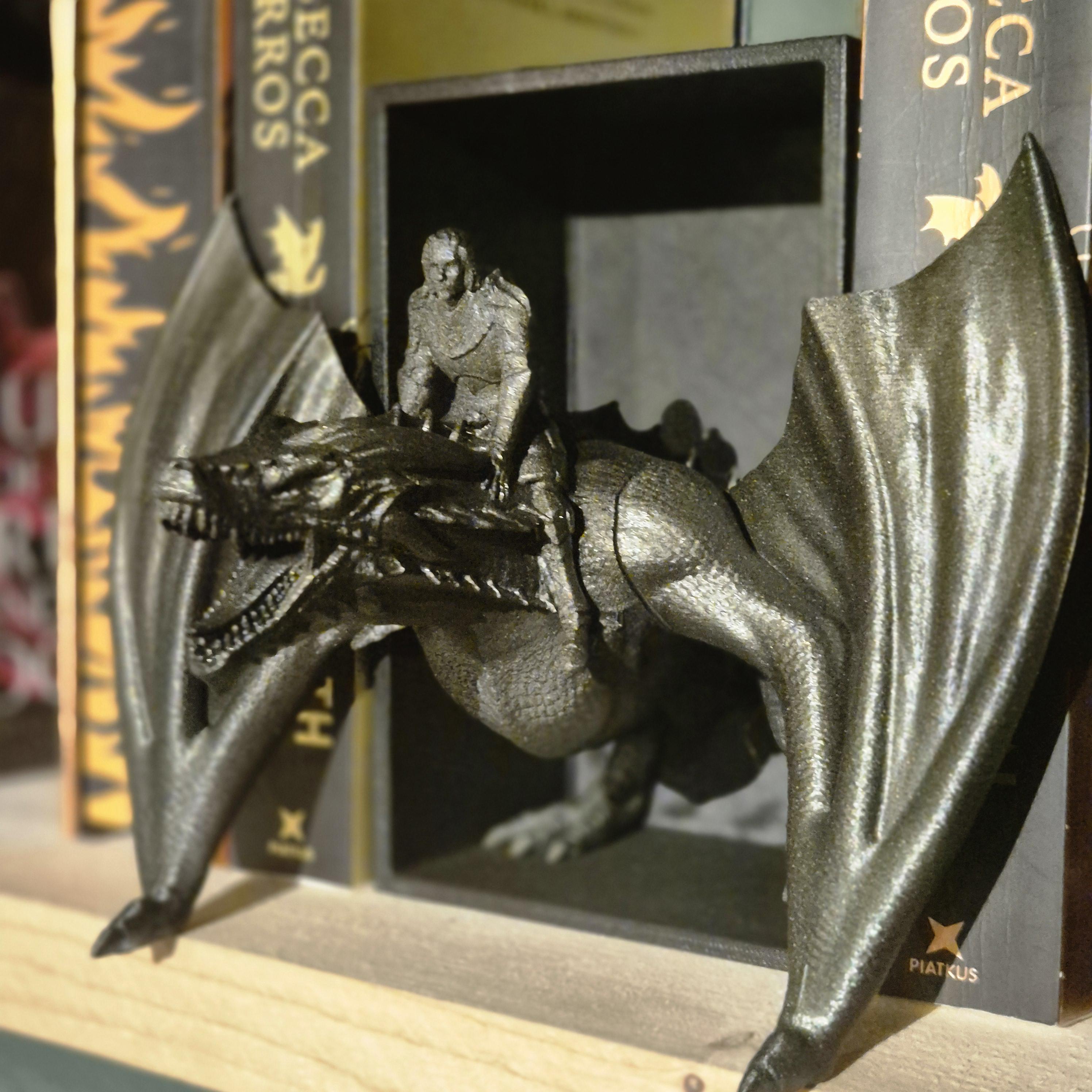 Book Nook Dragon Rider Sculpture - Fairy Tale Decor Onyx Storm Fourth wing