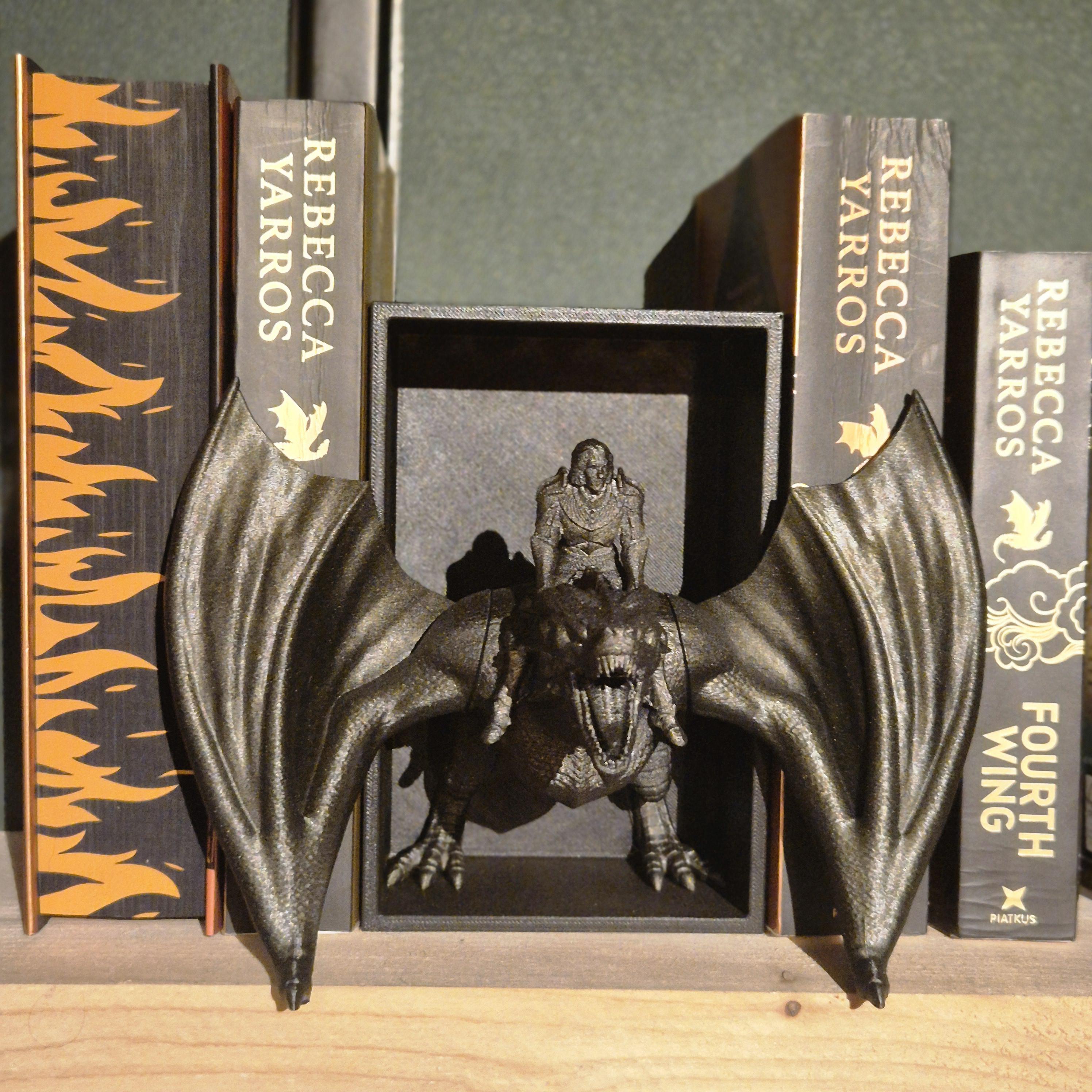 Book Nook Dragon Rider Sculpture - Fairy Tale Decor Onyx Storm Fourth wing