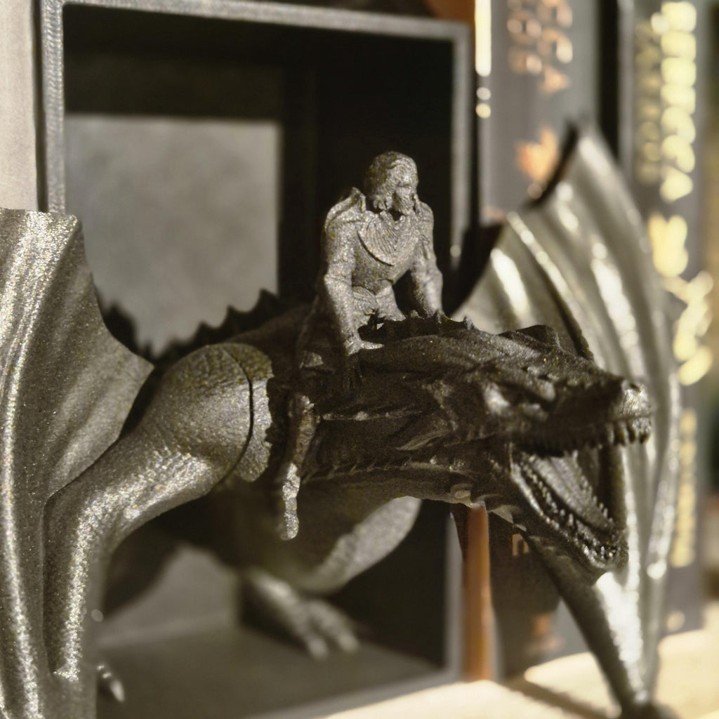 Book Nook Dragon Rider Sculpture - Fairy Tale Decor Onyx Storm Fourth wing