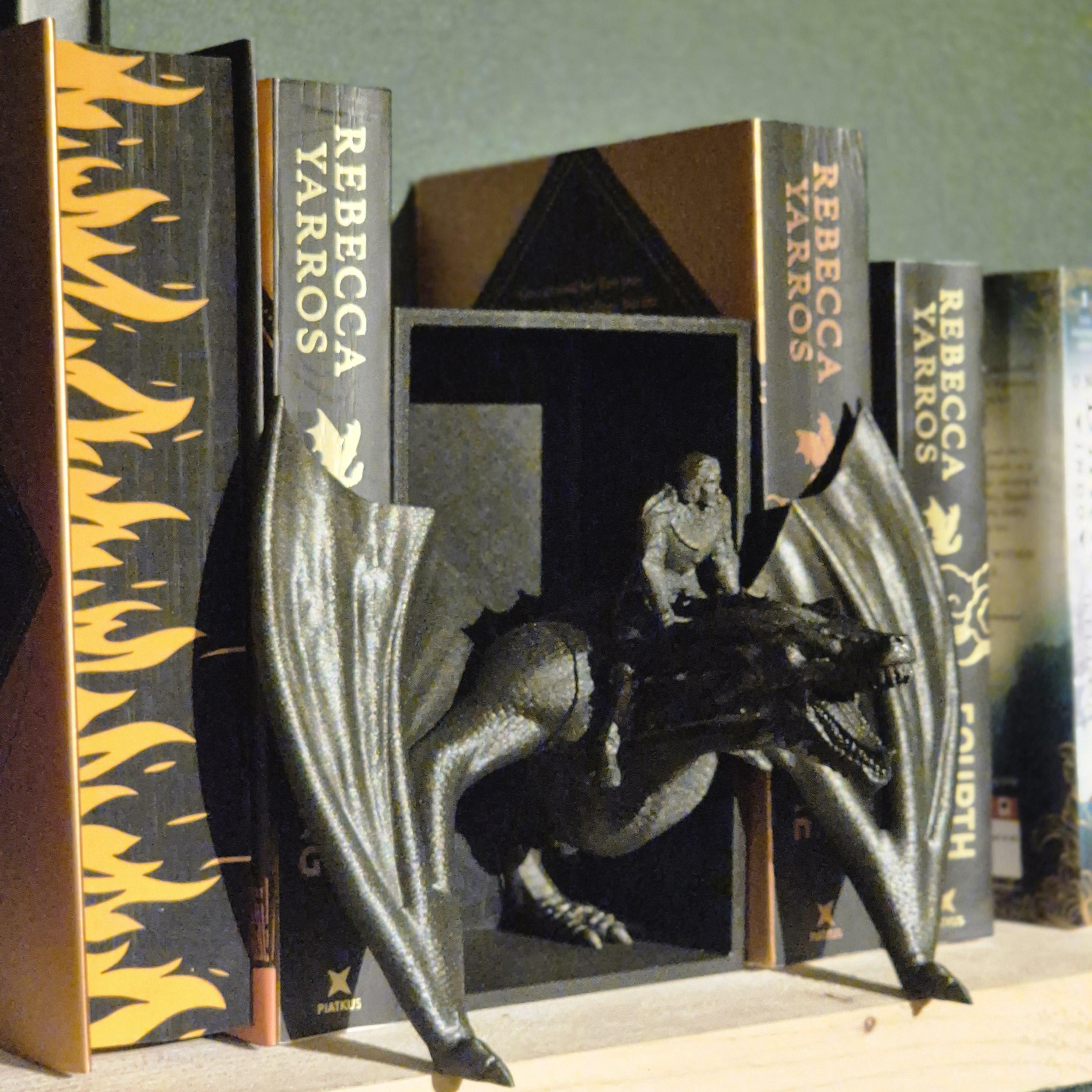 Book Nook Dragon Rider Sculpture - Fairy Tale Decor Onyx Storm Fourth wing