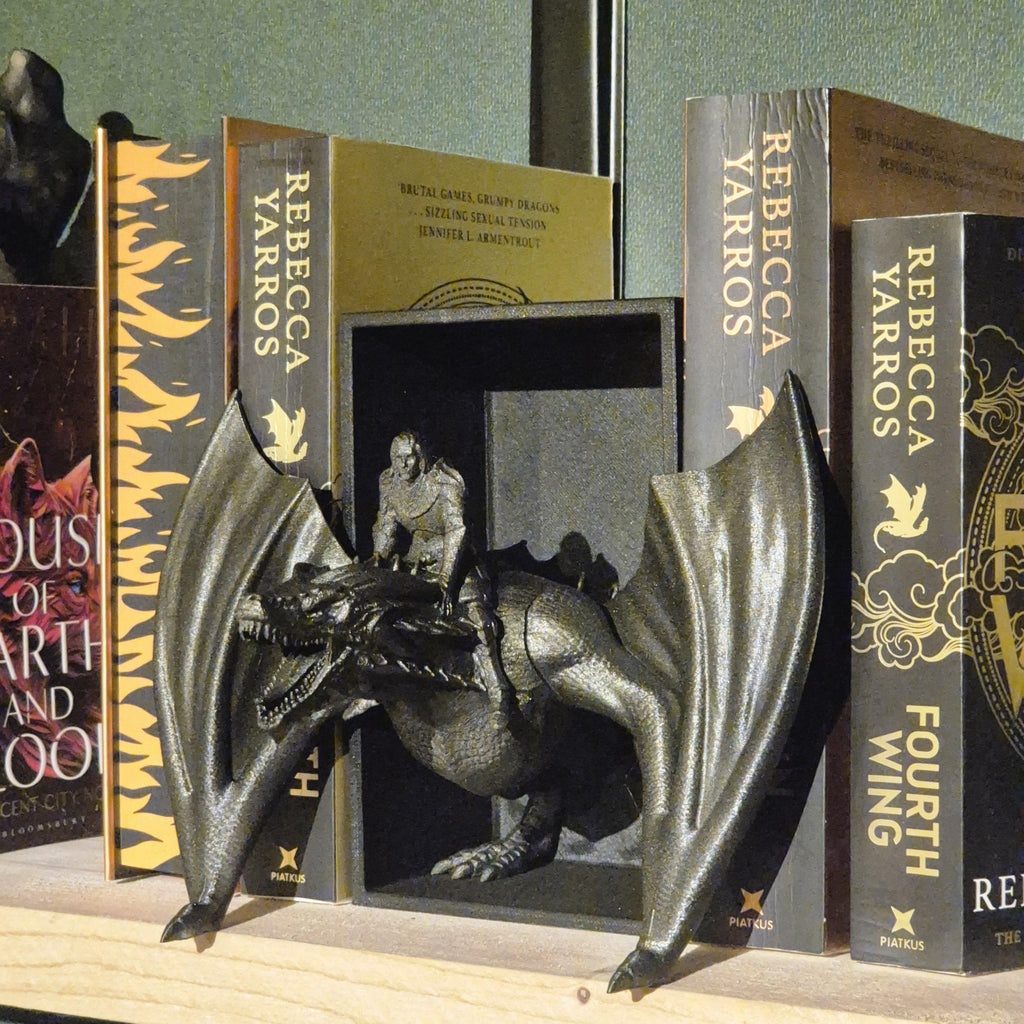 Book Nook Dragon Rider Sculpture - Fairy Tale Decor Onyx Storm Fourth wing
