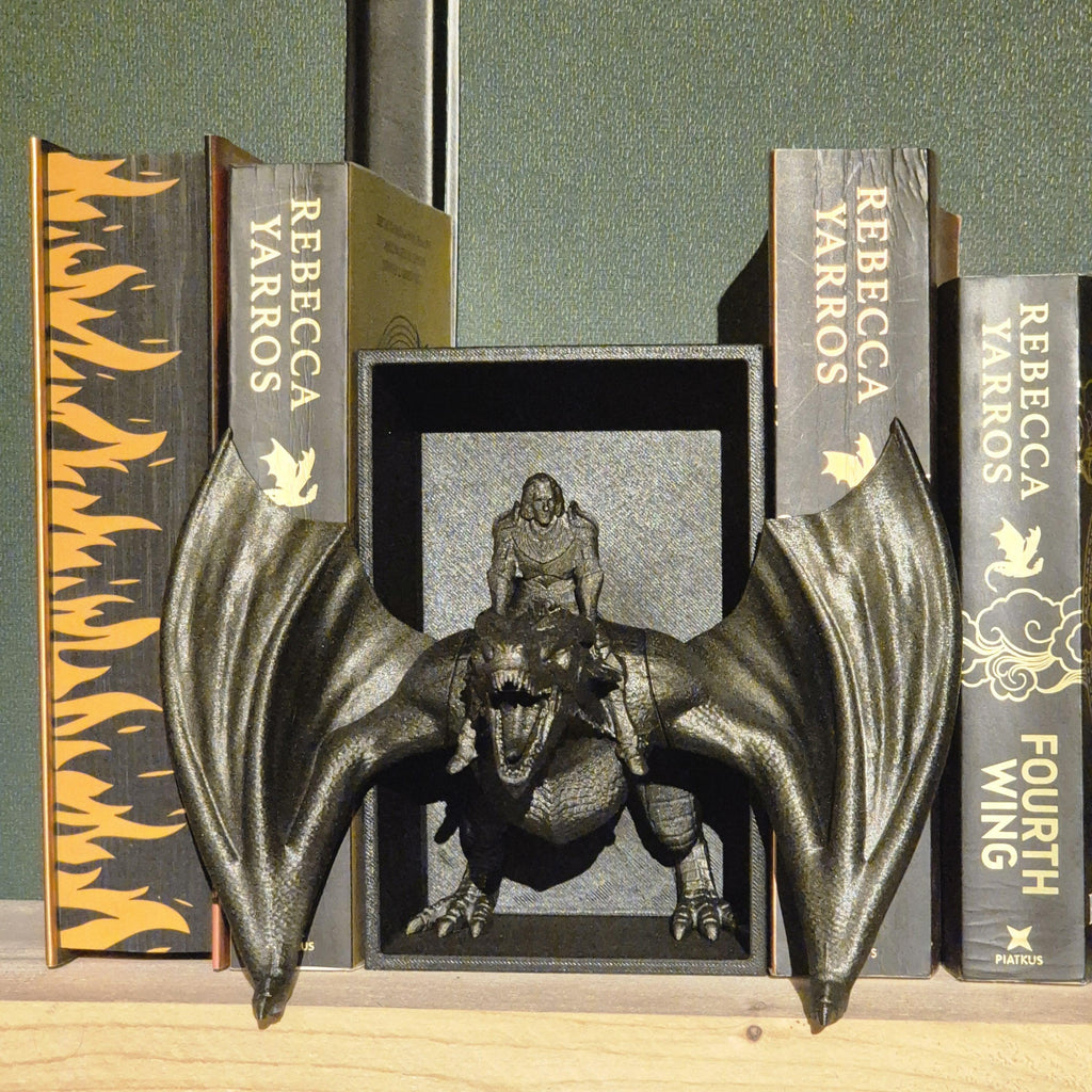 Book Nook Dragon Rider Sculpture - Fairy Tale Decor Onyx Storm Fourth wing