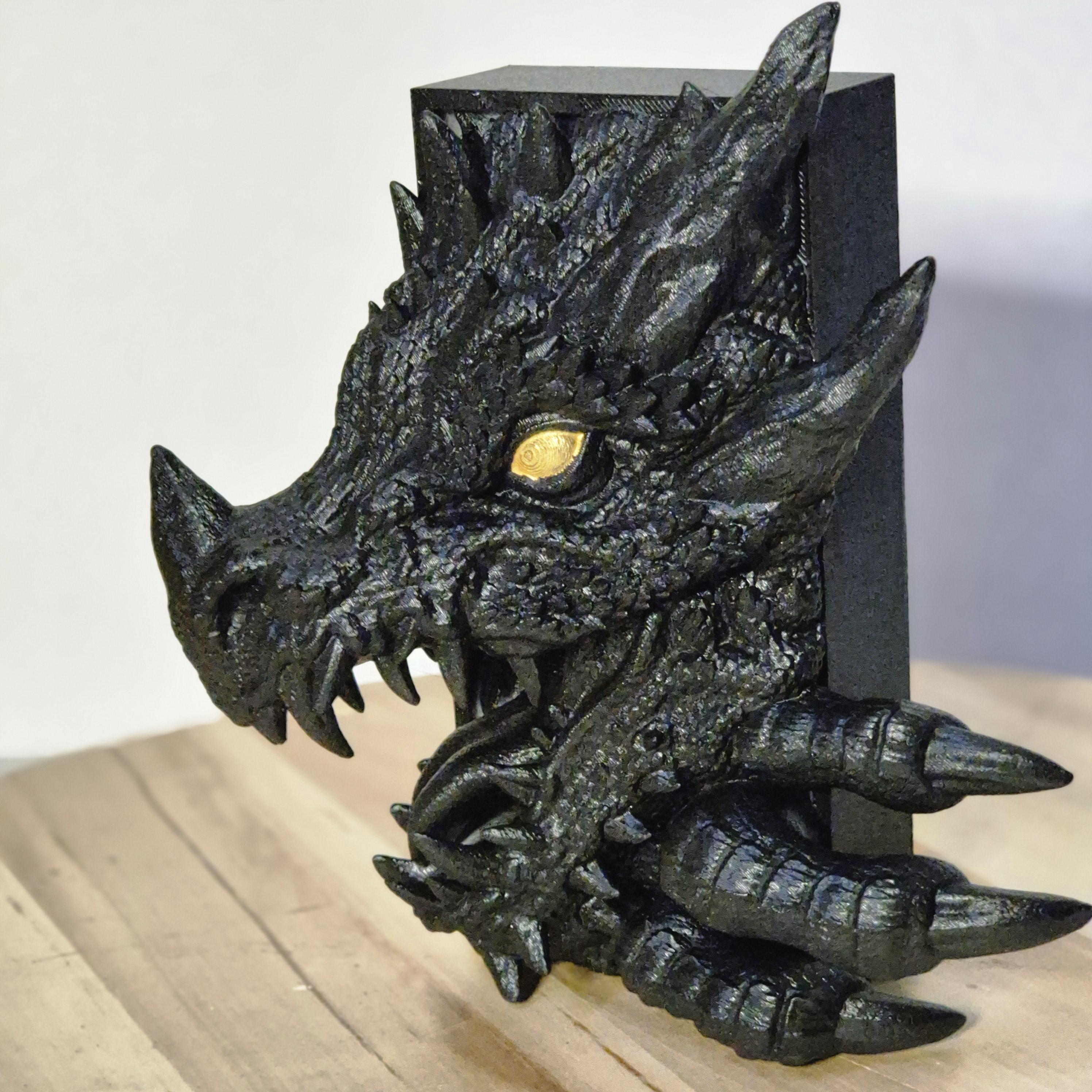 Magical Reading Nook Black Dragon Sculpture - Fairy Tale Decor