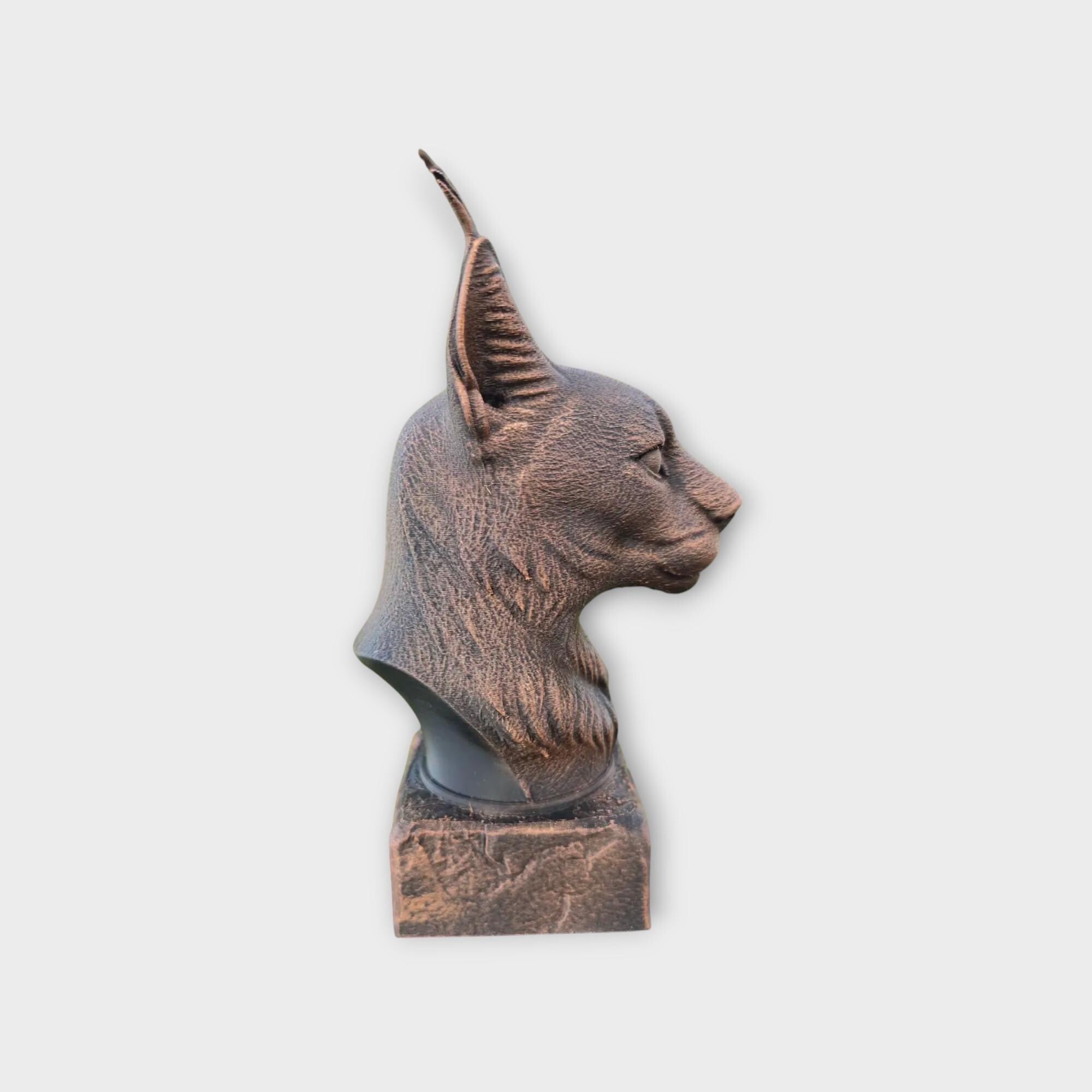 Bust of a Caracal cat statue - home decor cat lover gift him her handpainted ornament