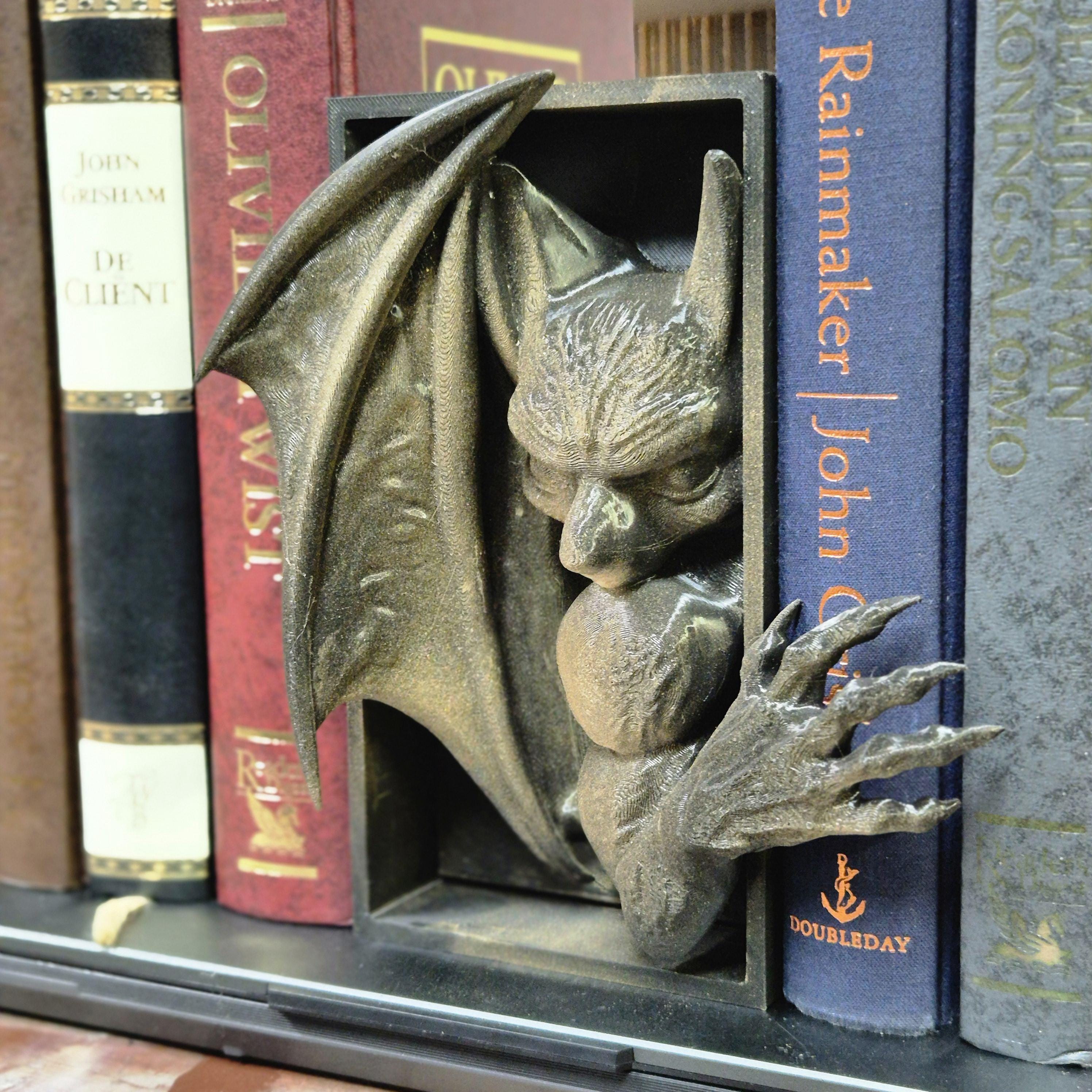 Unique Handcrafted bat Book Nook | Mystical bat Bookend | Fantasy Bookshelf Decor