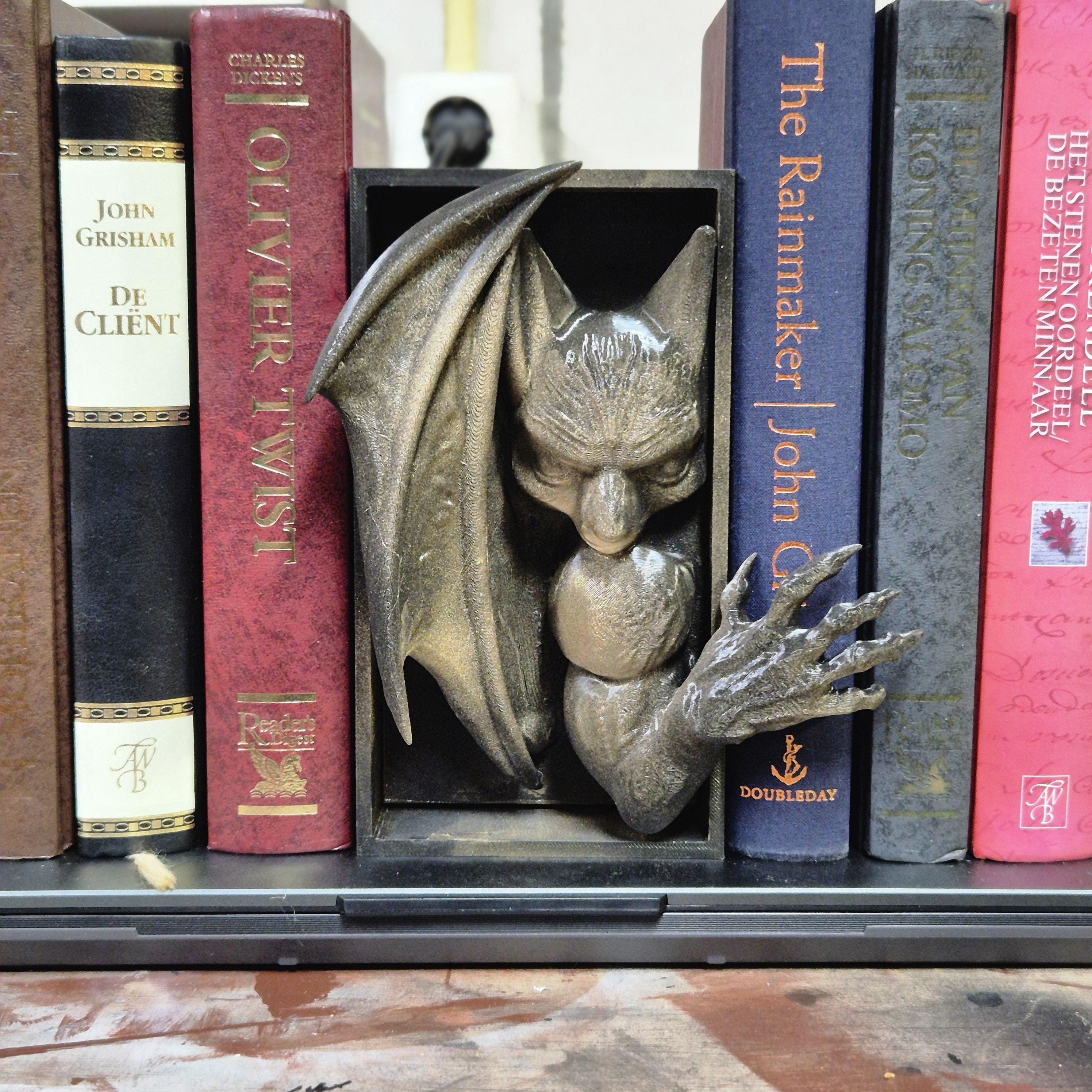 Unique Handcrafted bat Book Nook | Mystical bat Bookend | Fantasy Bookshelf Decor