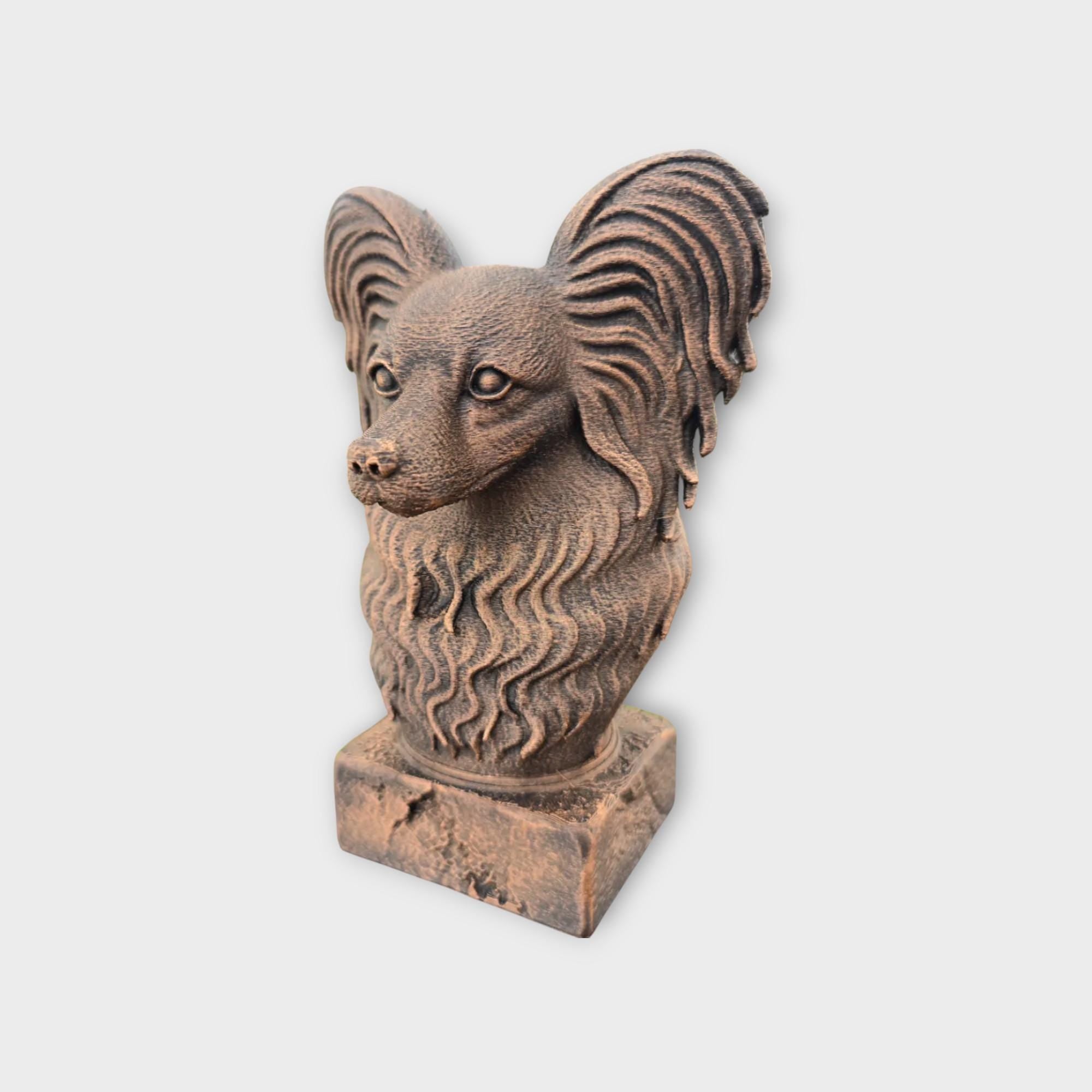 Bust of a Papillon statue - home decor dog lover gift him her handpainted ornament