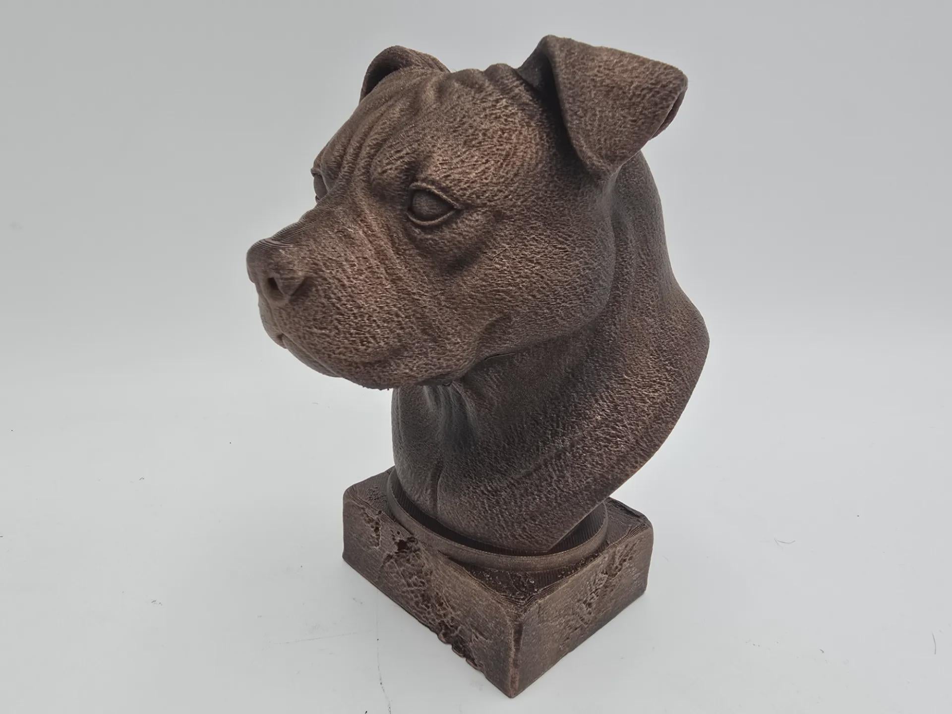 Bust of a american bully natural ears dog statue - home decor dog lover gift him her handpainted ornament