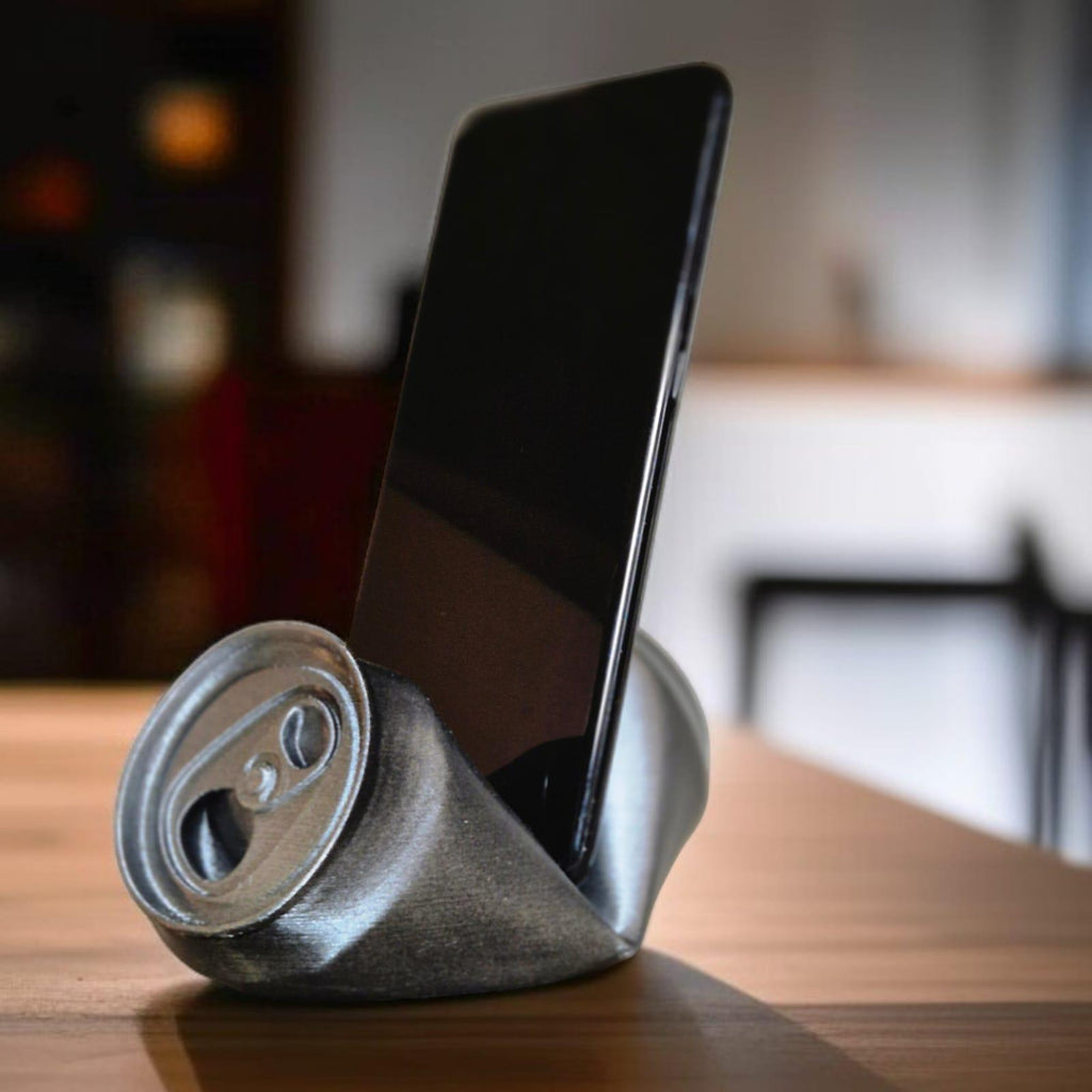 Crushed Can Phone Holder - Eco-Friendly and Quirky Desk Accessory