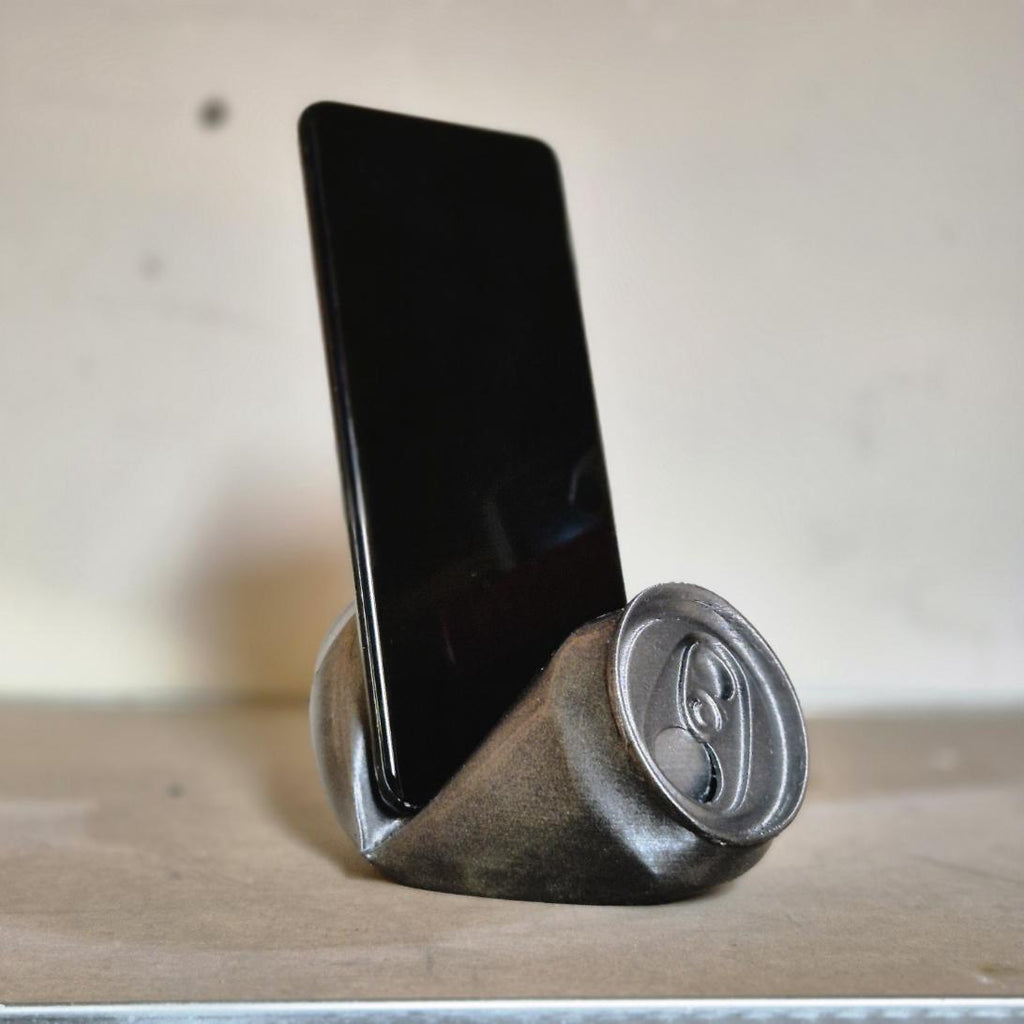 Crushed Can Phone Holder - Eco-Friendly and Quirky Desk Accessory