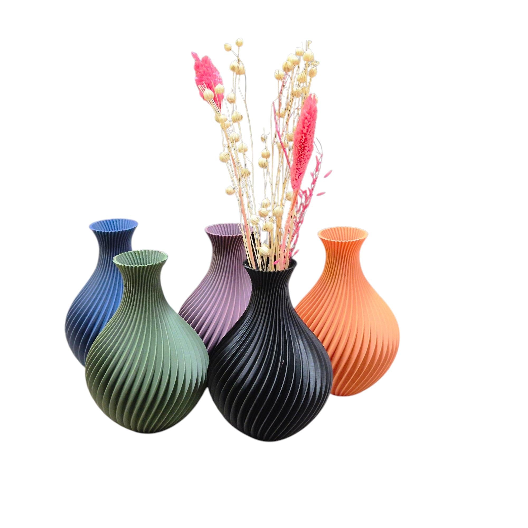 Modern 3D Printed Vase – 13cm Tall Decorative Spiral Vase for Dried Flowers or Minimalist Home Decor