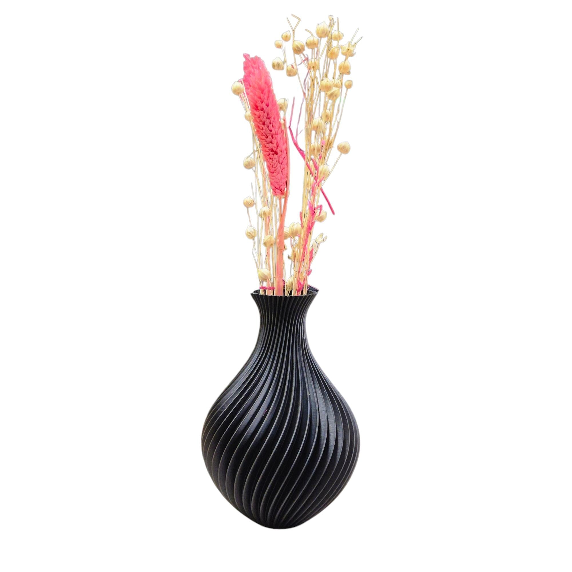 Modern 3D Printed Vase – 13cm Tall Decorative Spiral Vase for Dried Flowers or Minimalist Home Decor