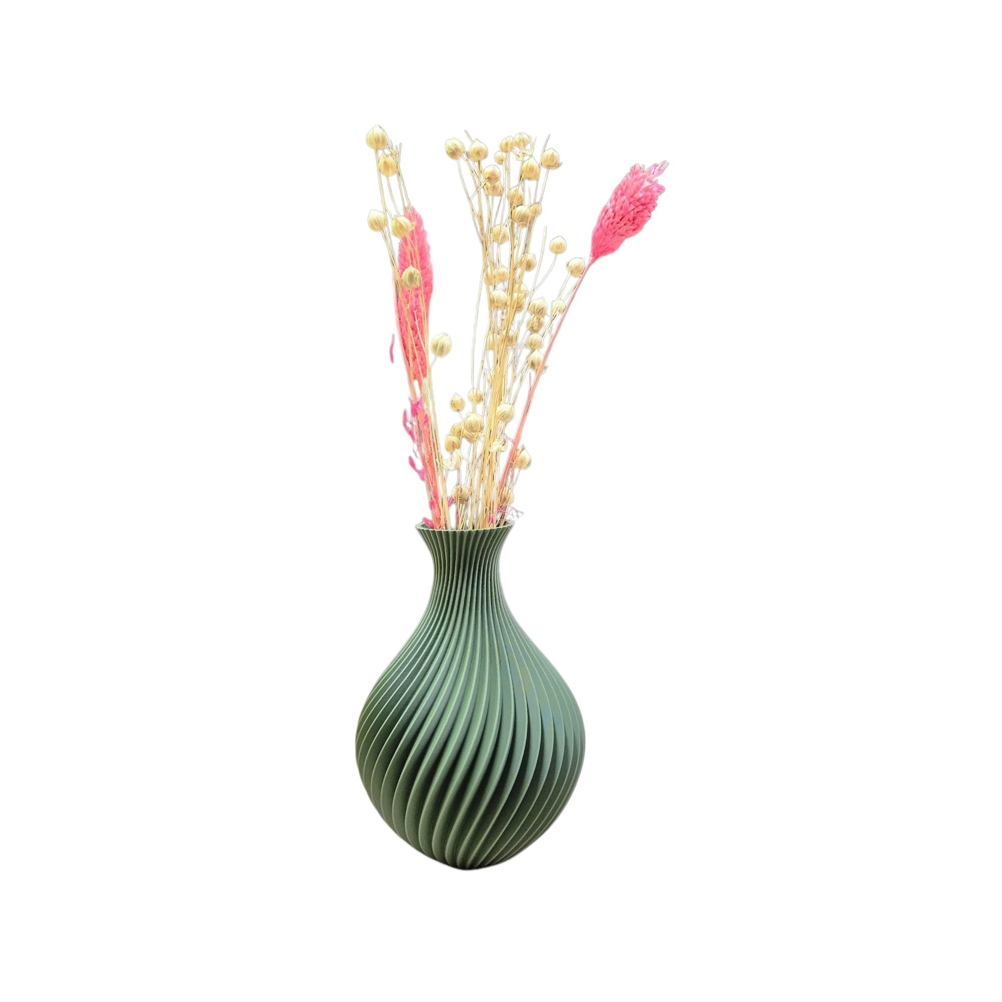 Modern 3D Printed Vase – 13cm Tall Decorative Spiral Vase for Dried Flowers or Minimalist Home Decor