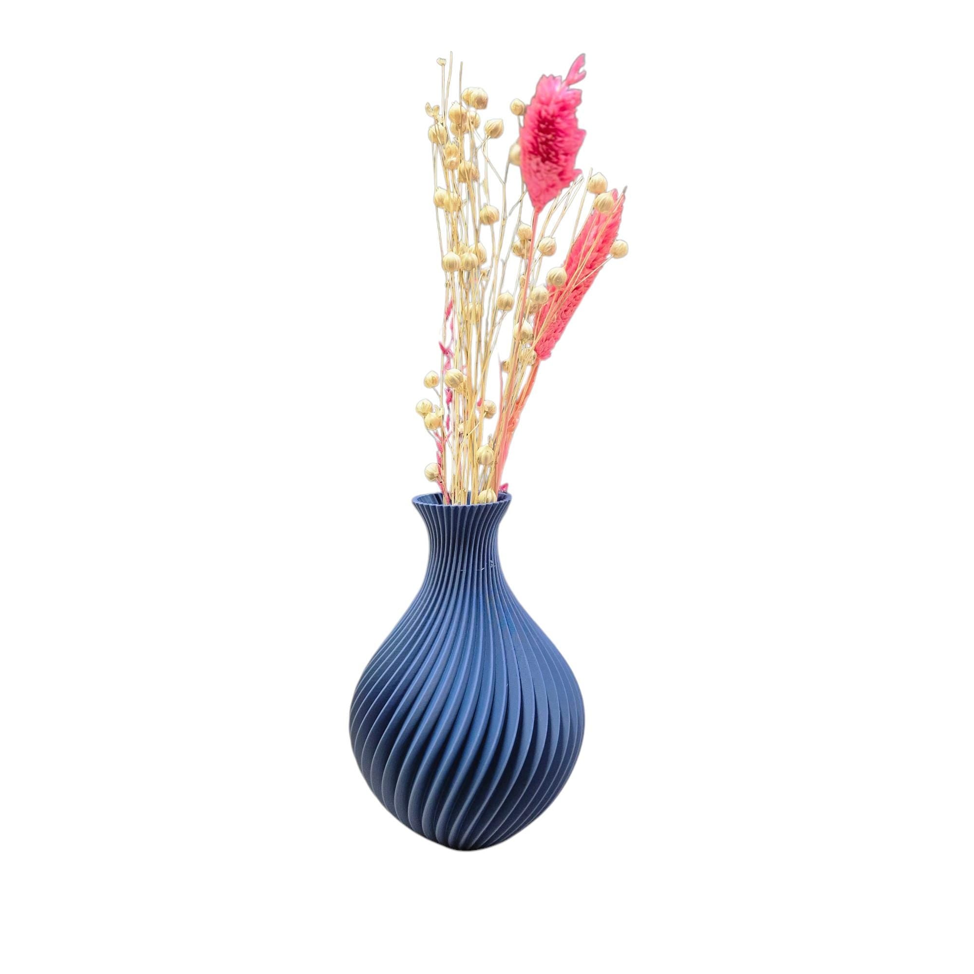 Modern 3D Printed Vase – 13cm Tall Decorative Spiral Vase for Dried Flowers or Minimalist Home Decor