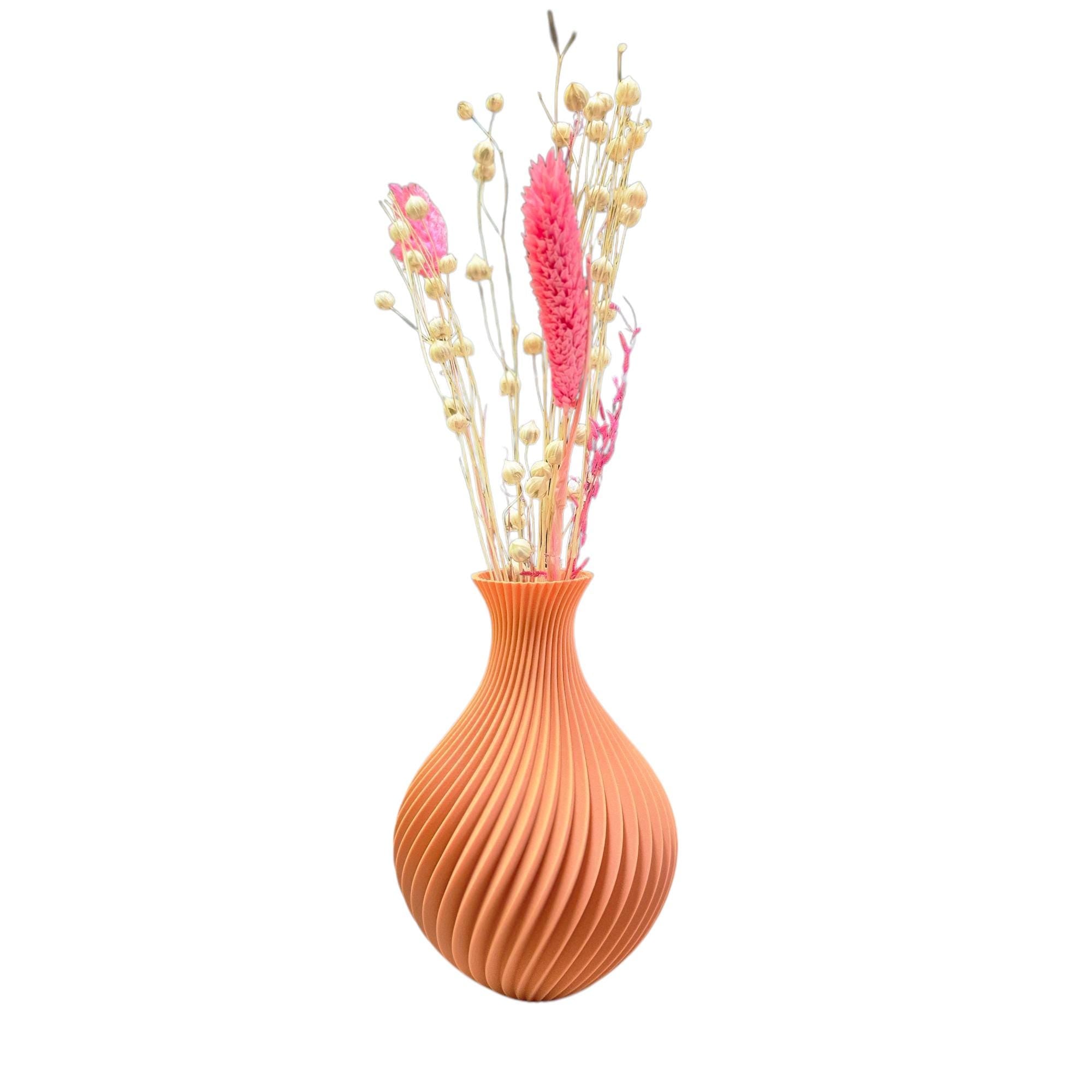 Modern 3D Printed Vase – 13cm Tall Decorative Spiral Vase for Dried Flowers or Minimalist Home Decor
