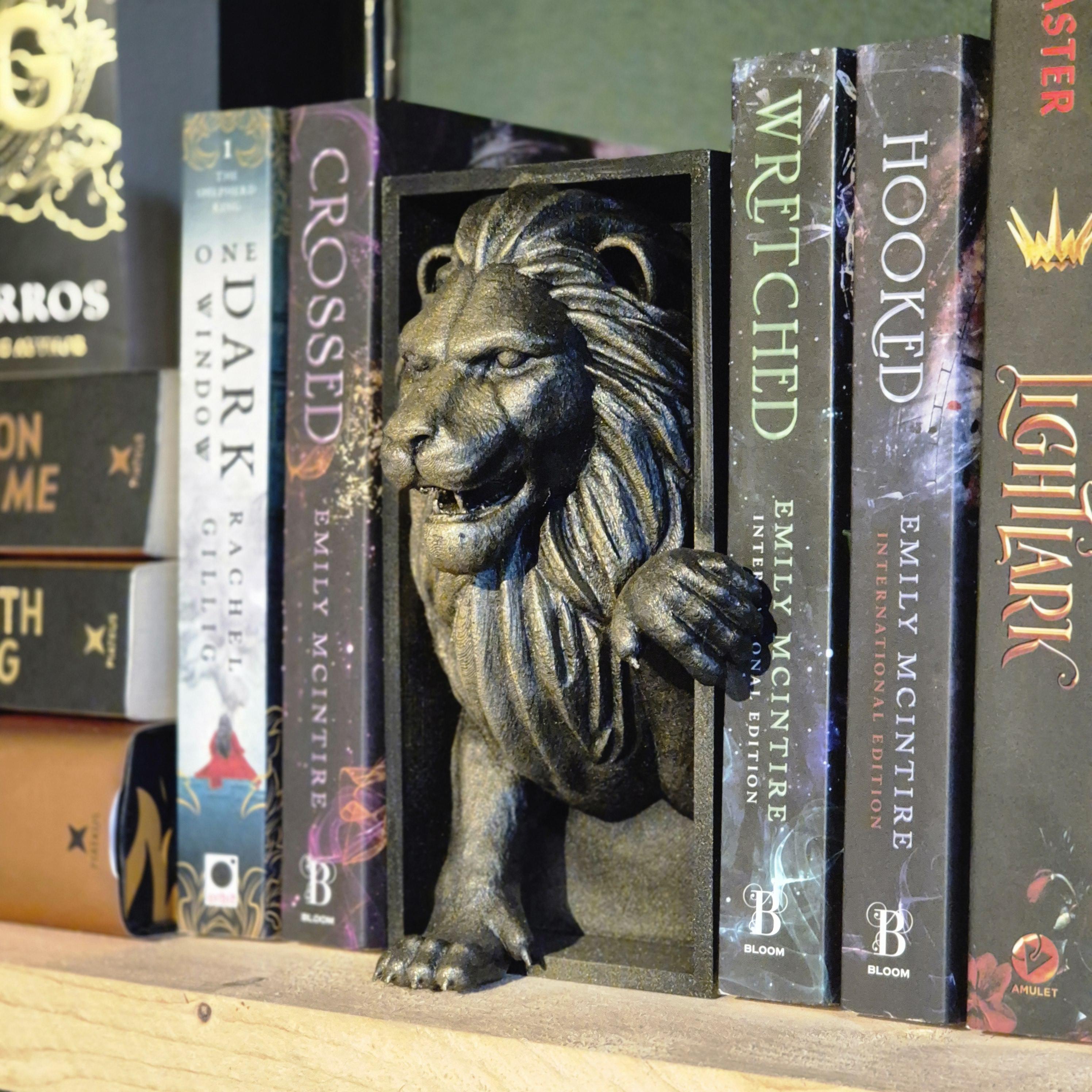 Unique Handcrafted Lion Book Nook | Mystical Lion Bookend | Fantasy Bookshelf Decor