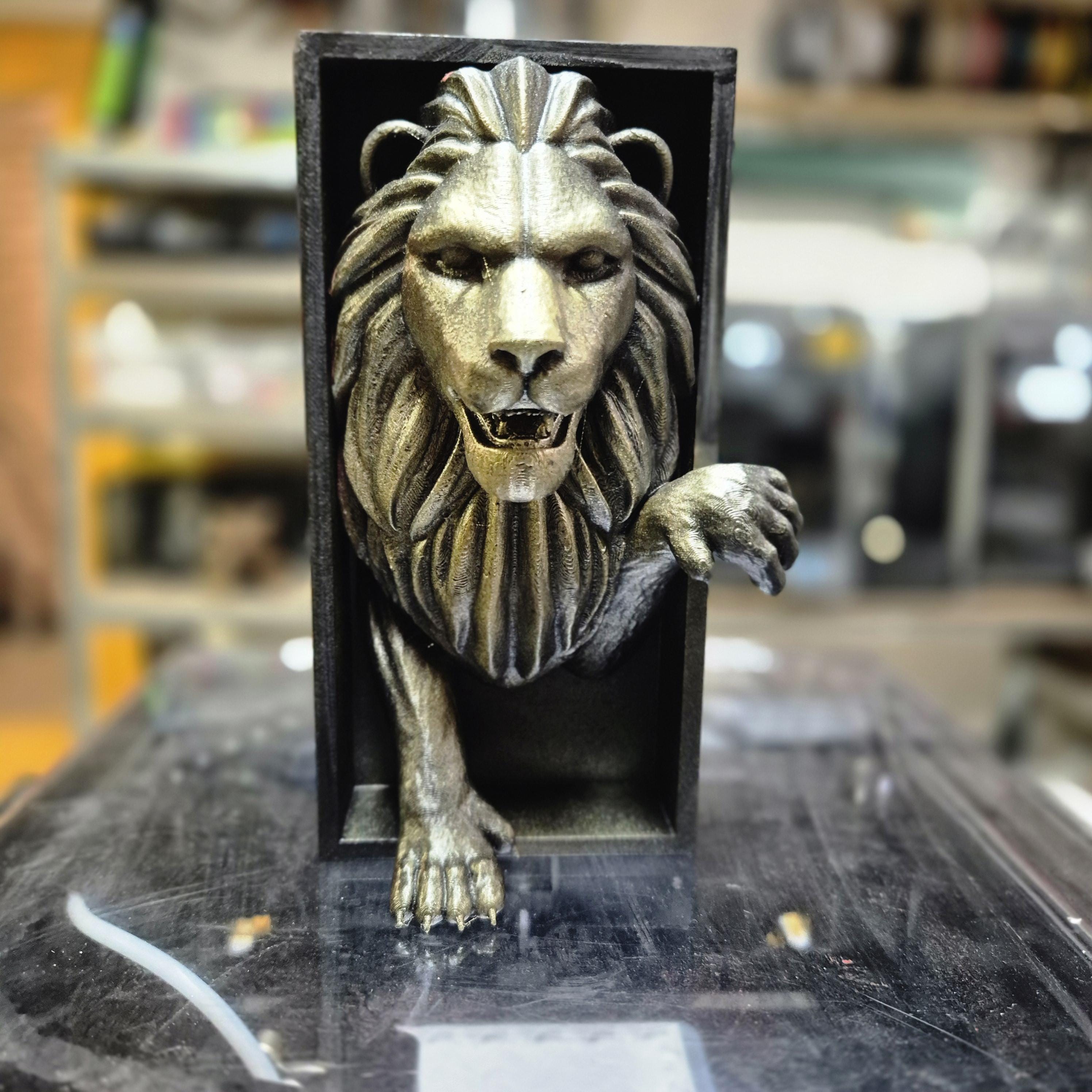 Unique Handcrafted Lion Book Nook | Mystical Lion Bookend | Fantasy Bookshelf Decor