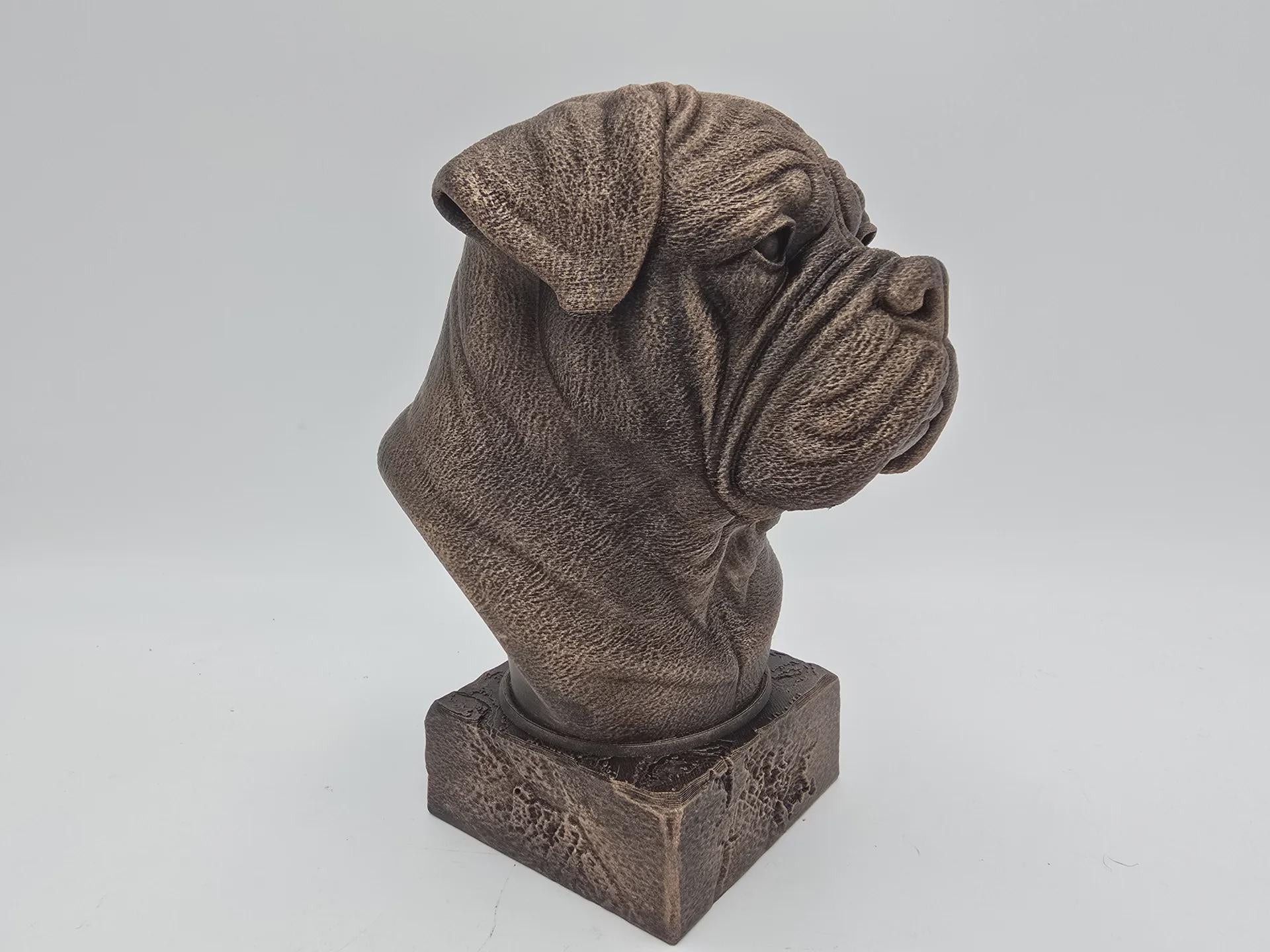 Büste einer Doge de Bordeaux Hundestatue - Wohndeko Hundeliebhaber handbemalt Ornament