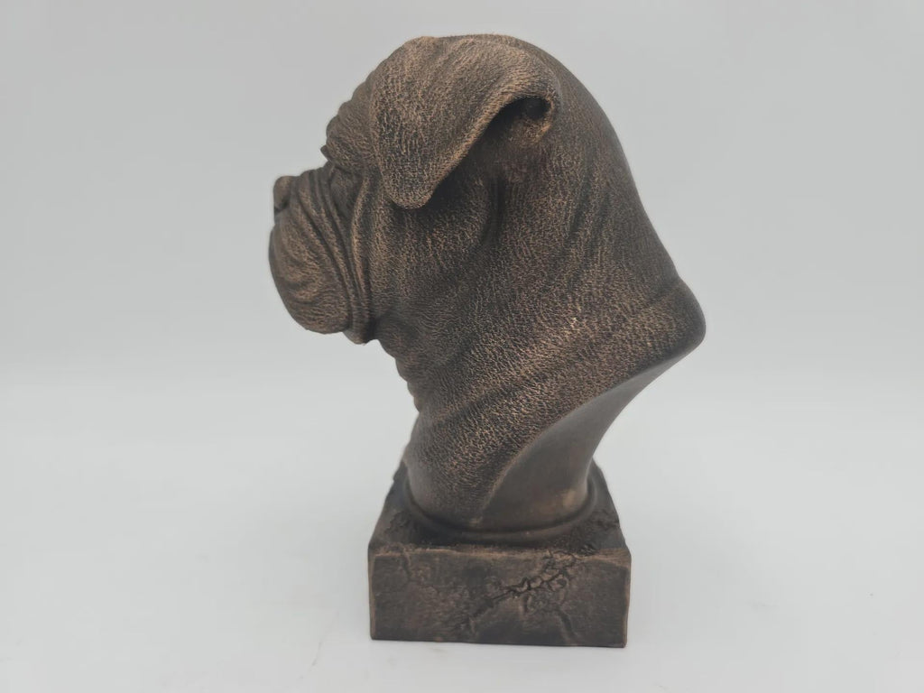 Büste einer Doge de Bordeaux Hundestatue - Wohndeko Hundeliebhaber handbemalt Ornament