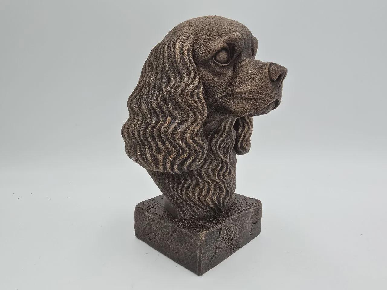 Büste einer Cavalier King Hundestatue - Wohndeko Hundeliebhaber handbemalt Ornament
