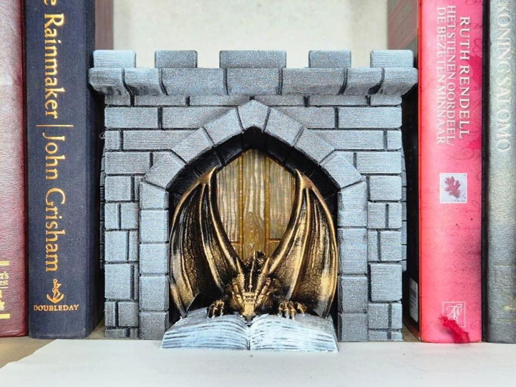 Drache im Schloss-Buch-Eckchen - Fantasy-Dekor-Geschenk für Sie und Ihn