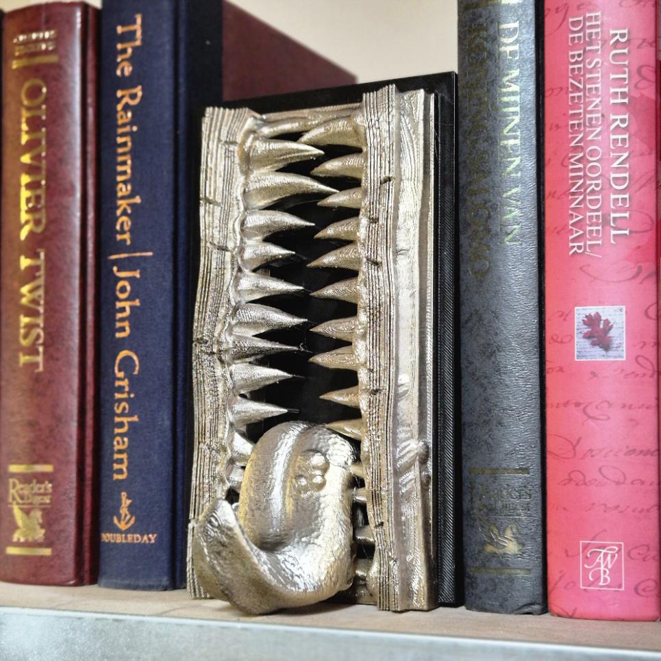 Mimic Book Nook mit offenem Mund und Zunge - 3D-gedrucktes Fantasy-Dekor