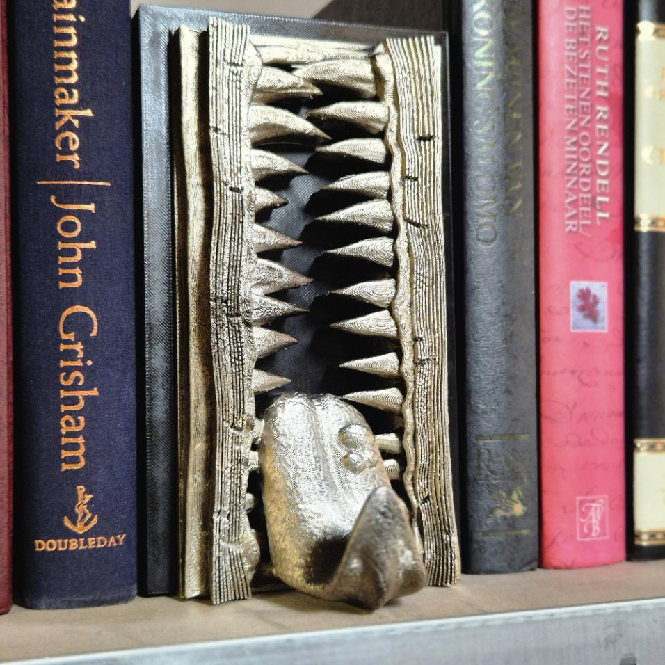 Mimic Book Nook mit offenem Mund und Zunge - 3D-gedrucktes Fantasy-Dekor