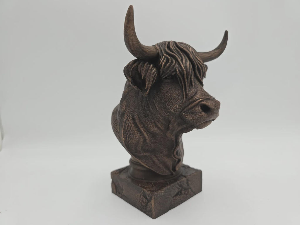 Büste einer Highland-Kuh-Statue – Wohndeko, Kuhliebhaber, handbemaltes Ornament