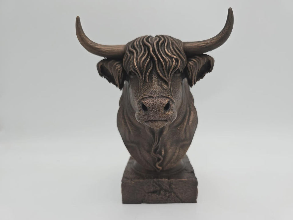 Büste einer Highland-Kuh-Statue – Wohndeko, Kuhliebhaber, handbemaltes Ornament