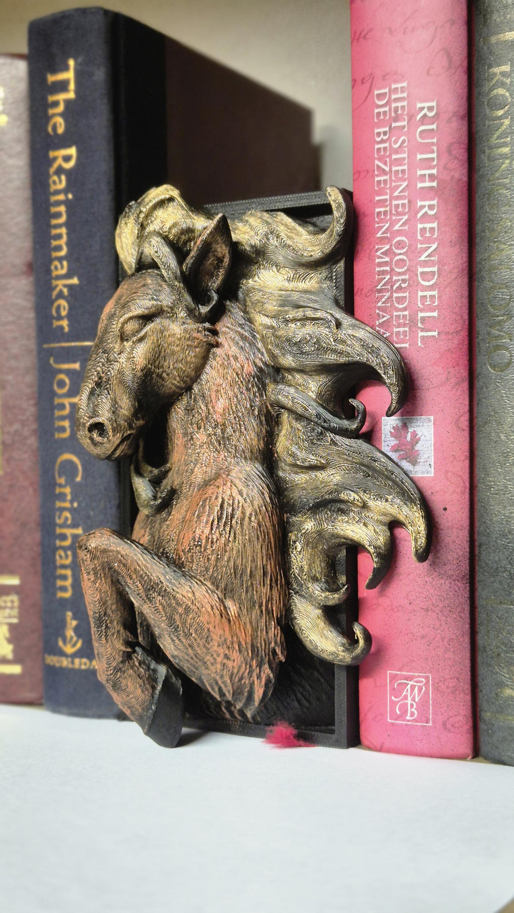 Book nook bronze with gold horse - bookshelf decor