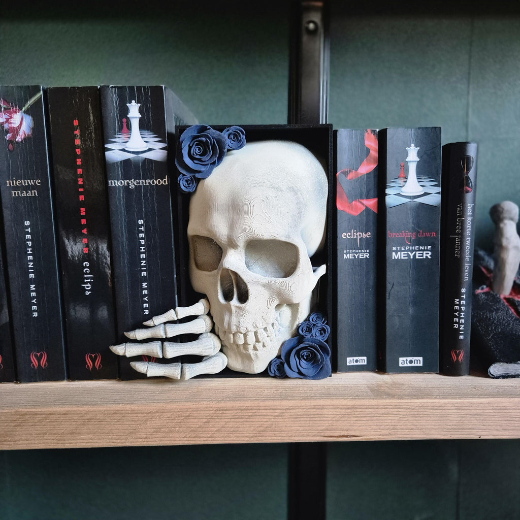 Bücherecke Totenkopf mit Blumen - Bücherregal Fantasy Vampir Deko Geschenk
