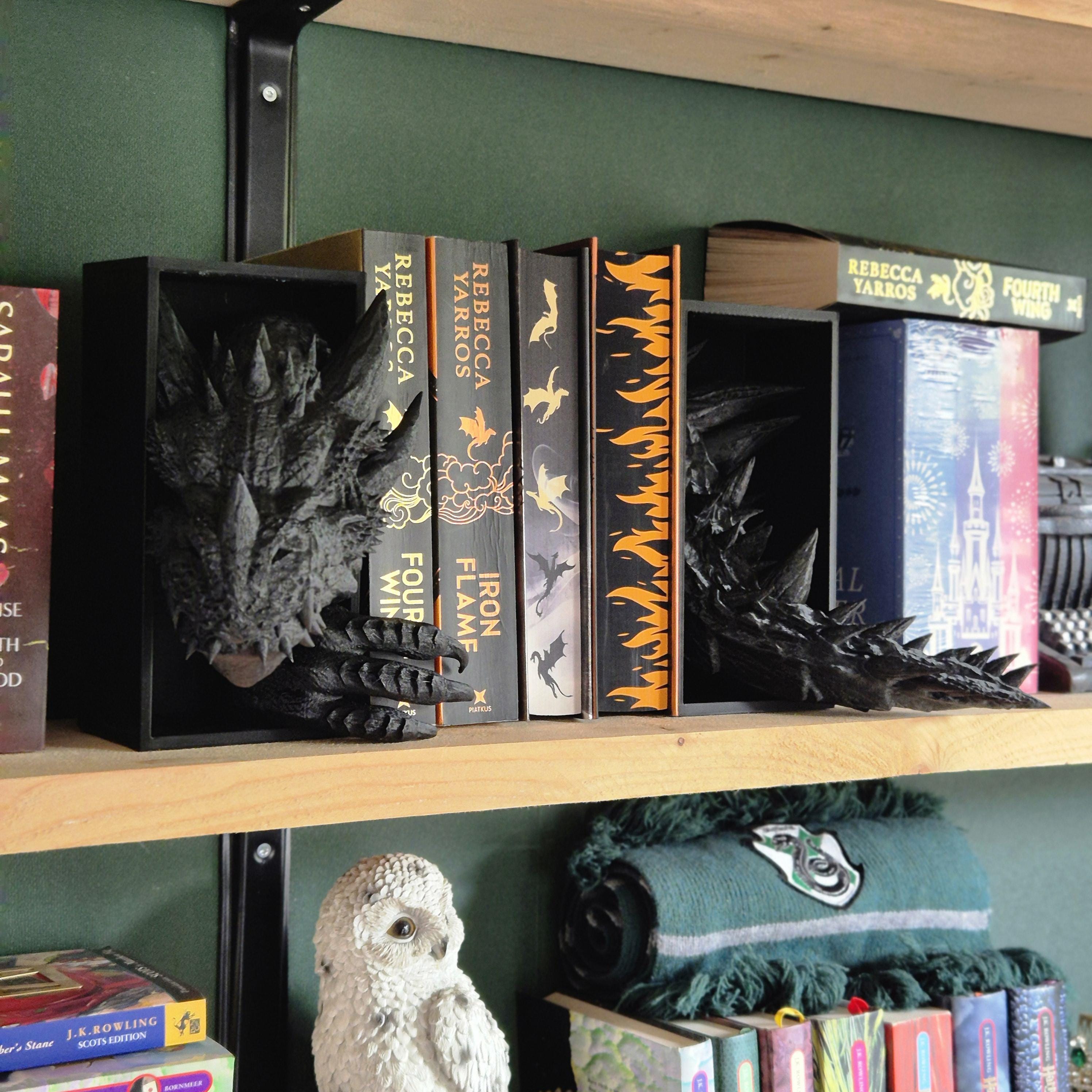 Schwarzer Drachenkopf und Schwanz Buch Nook &amp; DnD DM Bildschirm - 2-in-1 Fantasy Set Forthwing Onyxstorm Dekor Geschenk