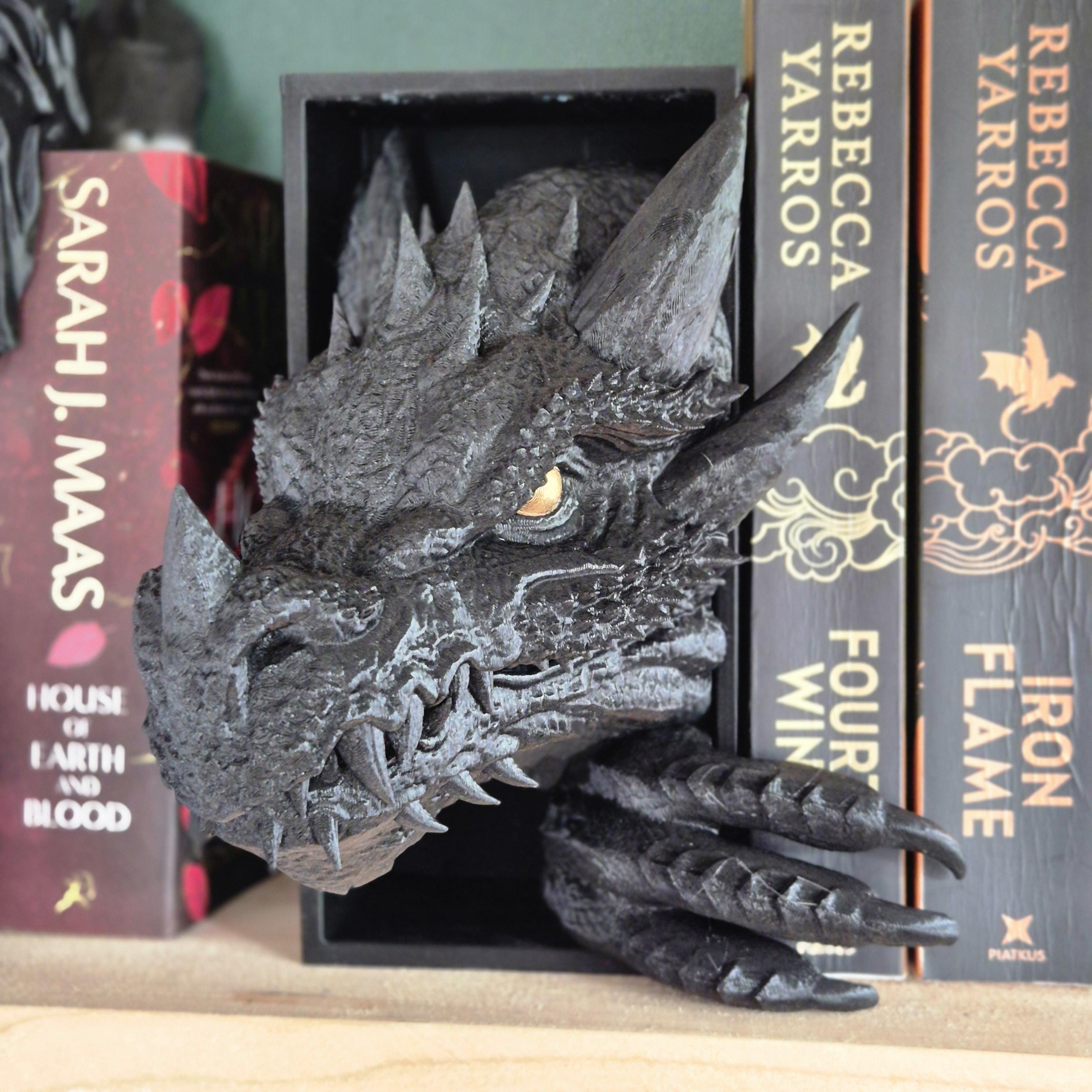 Schwarzer Drachenkopf und Schwanz Buch Nook &amp; DnD DM Bildschirm - 2-in-1 Fantasy Set Forthwing Onyxstorm Dekor Geschenk