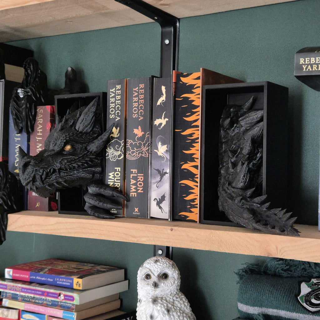Schwarzer Drachenkopf und Schwanz Buch Nook &amp; DnD DM Bildschirm - 2-in-1 Fantasy Set Forthwing Onyxstorm Dekor Geschenk
