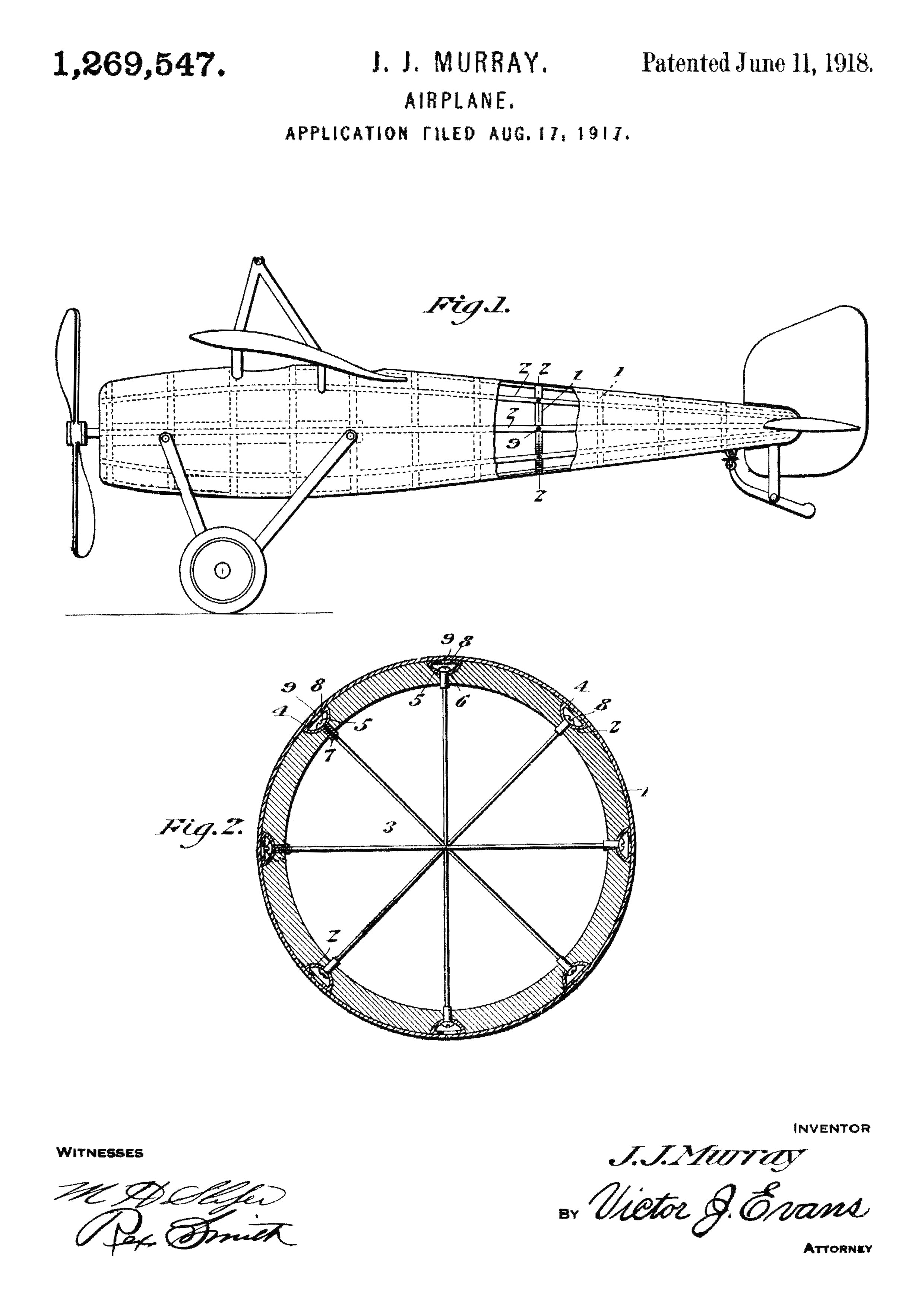 Vintage Airplane Patent Poster 1918 Blueprint
