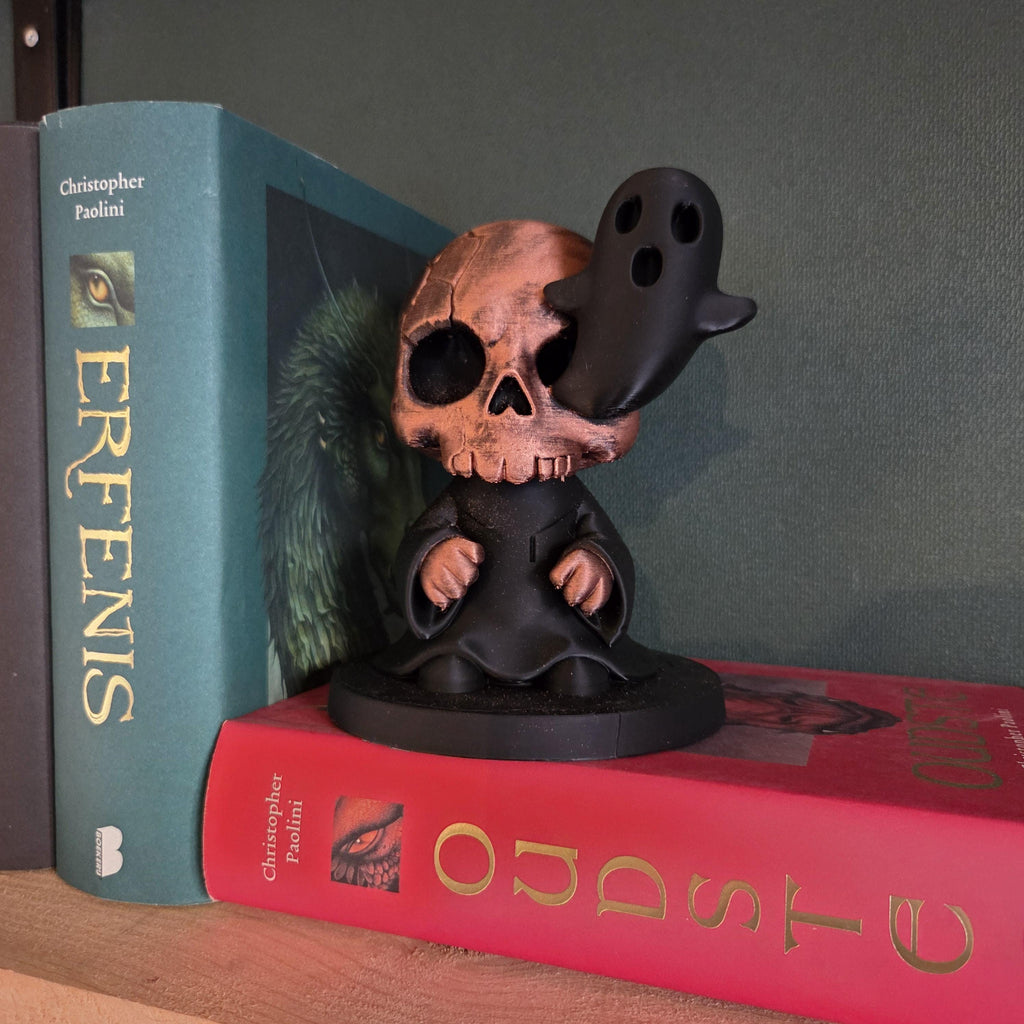 Skull Bookish Decor with Ghost | Dark Academia Shelf Decor | Gothic Book Nook Ornament