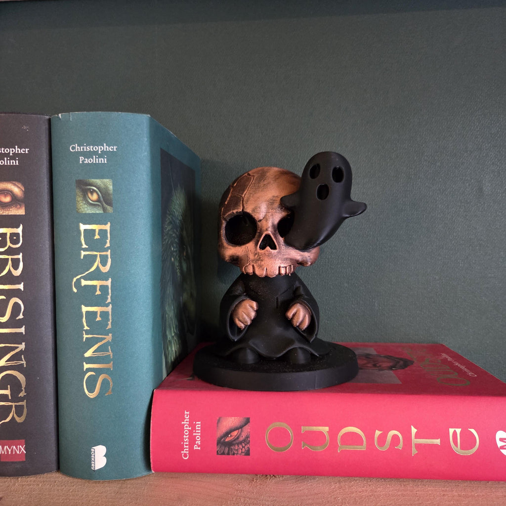 Skull Bookish Decor with Ghost | Dark Academia Shelf Decor | Gothic Book Nook Ornament
