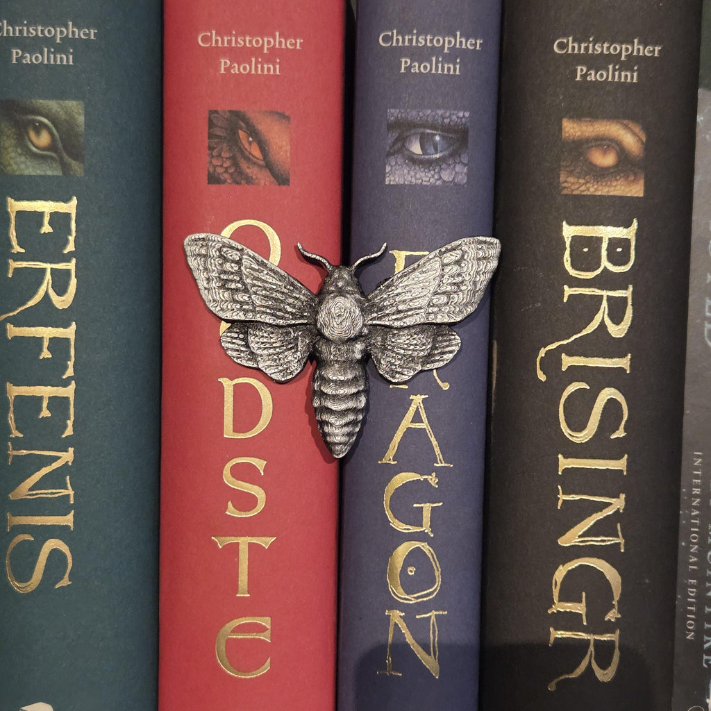 Silver moth Spinehugger – Fantasy Companion That Wraps Around the Back of your book | Fantasy Bookshelf Guardian