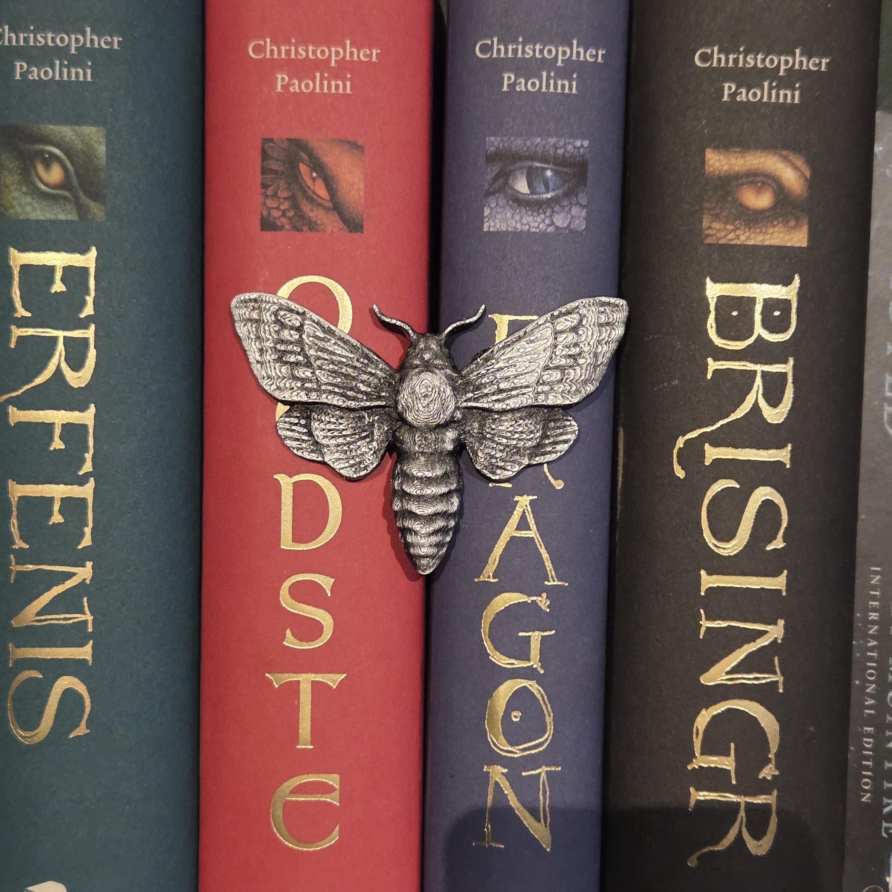 Silver moth Spinehugger – Fantasy Companion That Wraps Around the Back of your book | Fantasy Bookshelf Guardian