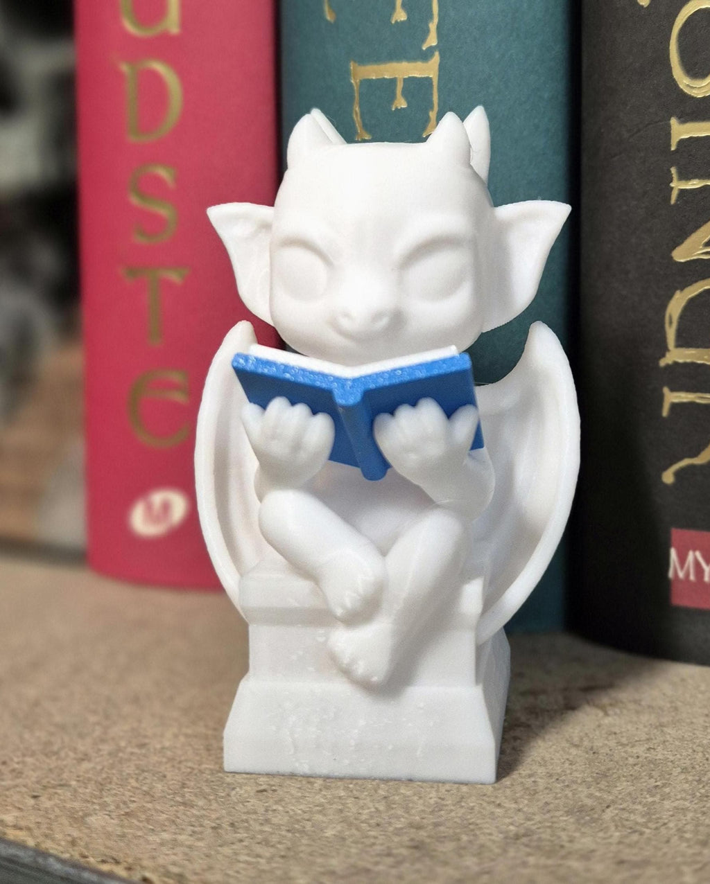 Chibi Reading Gargoyle Bookshelf Decor - Cute Spooky Figure - Bookish Decor