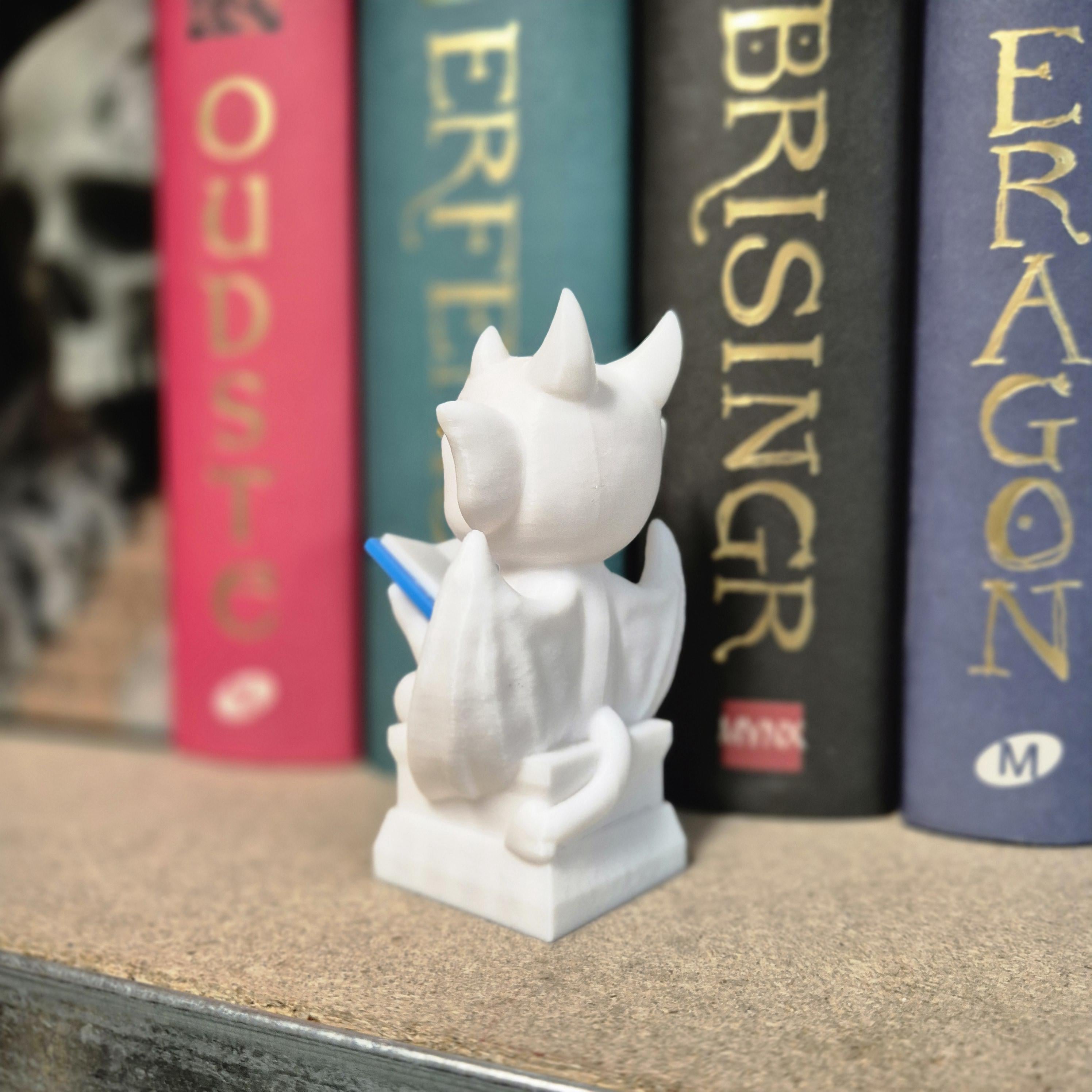 Chibi Reading Gargoyle Bookshelf Decor - Cute Spooky Figure - Bookish Decor