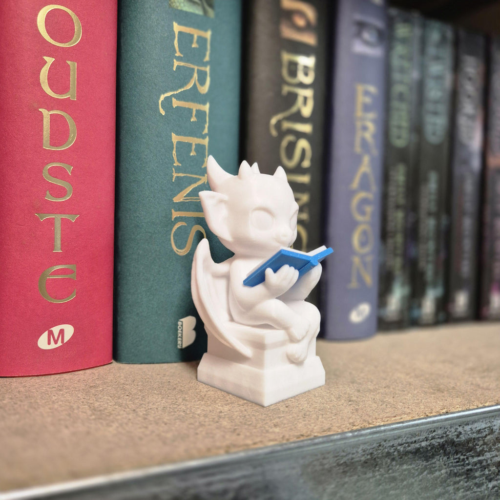 Chibi Reading Gargoyle Bookshelf Decor - Cute Spooky Figure - Bookish Decor