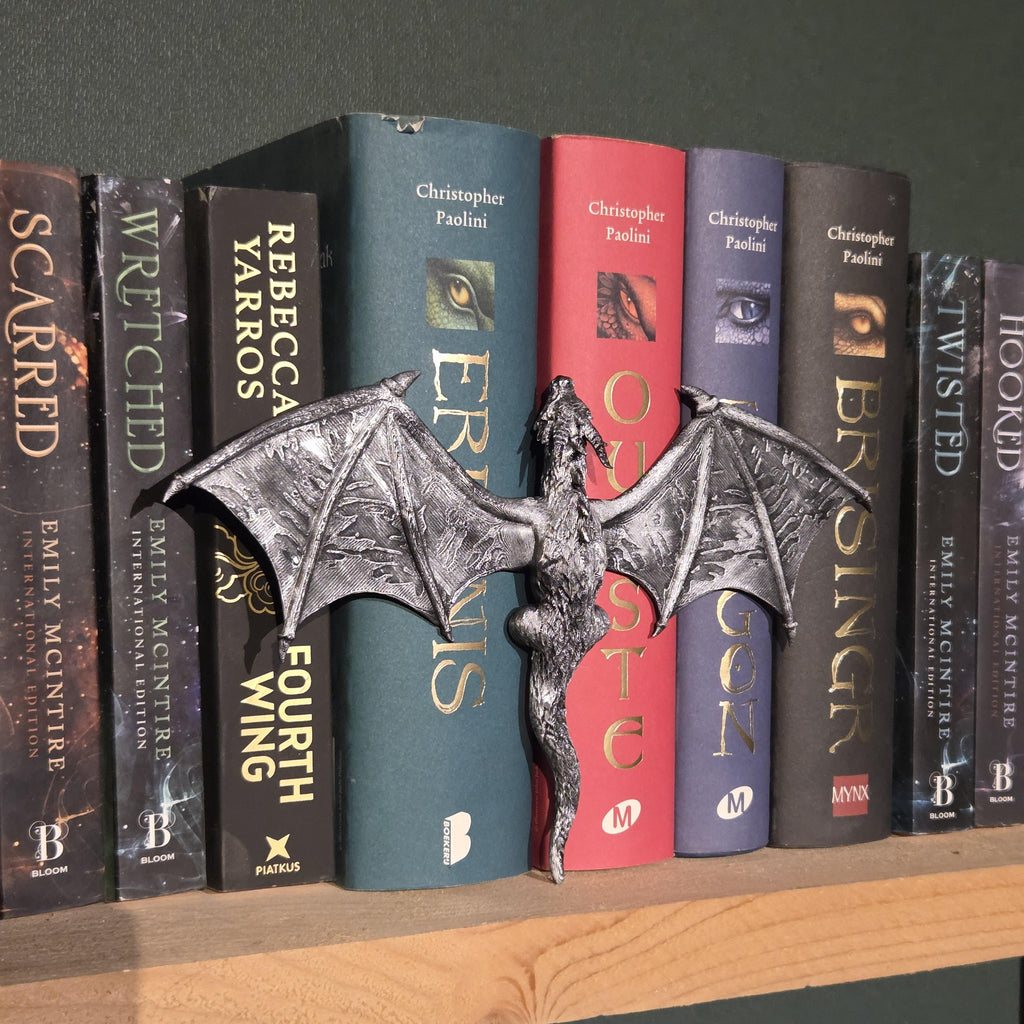 Silberdrachen-Rückenklammerer – Fantasy-Begleiter, der sich um den Rücken deines Buches schlingt | Fantasy-Bücherregalwächter