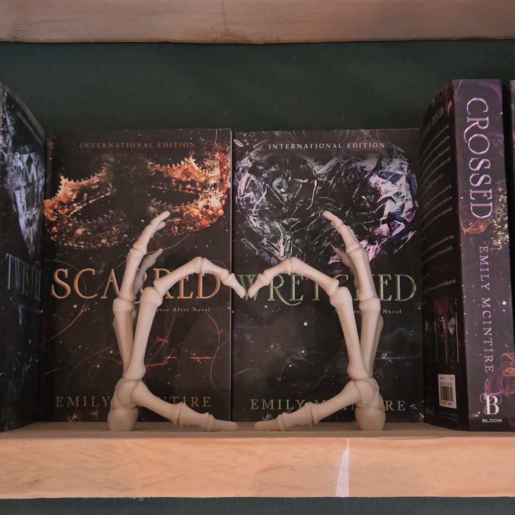 Skeleton Hands Heart Bookshelf decor | Gothic Book Decor | Dark Romance Bookshelf | Spooky Cute Skeleton Decor | Book Lover Gift