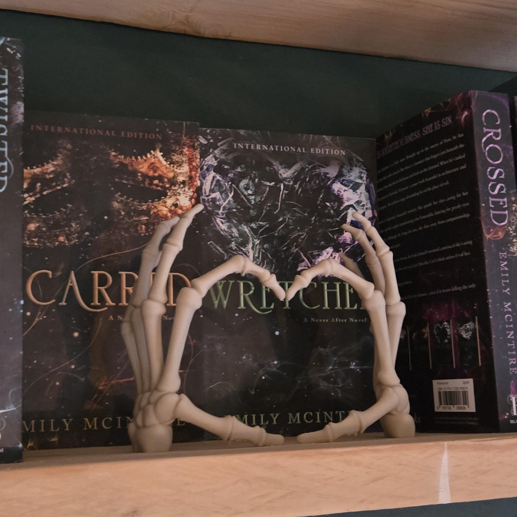 Skeleton Hands Heart Bookshelf decor | Gothic Book Decor | Dark Romance Bookshelf | Spooky Cute Skeleton Decor | Book Lover Gift
