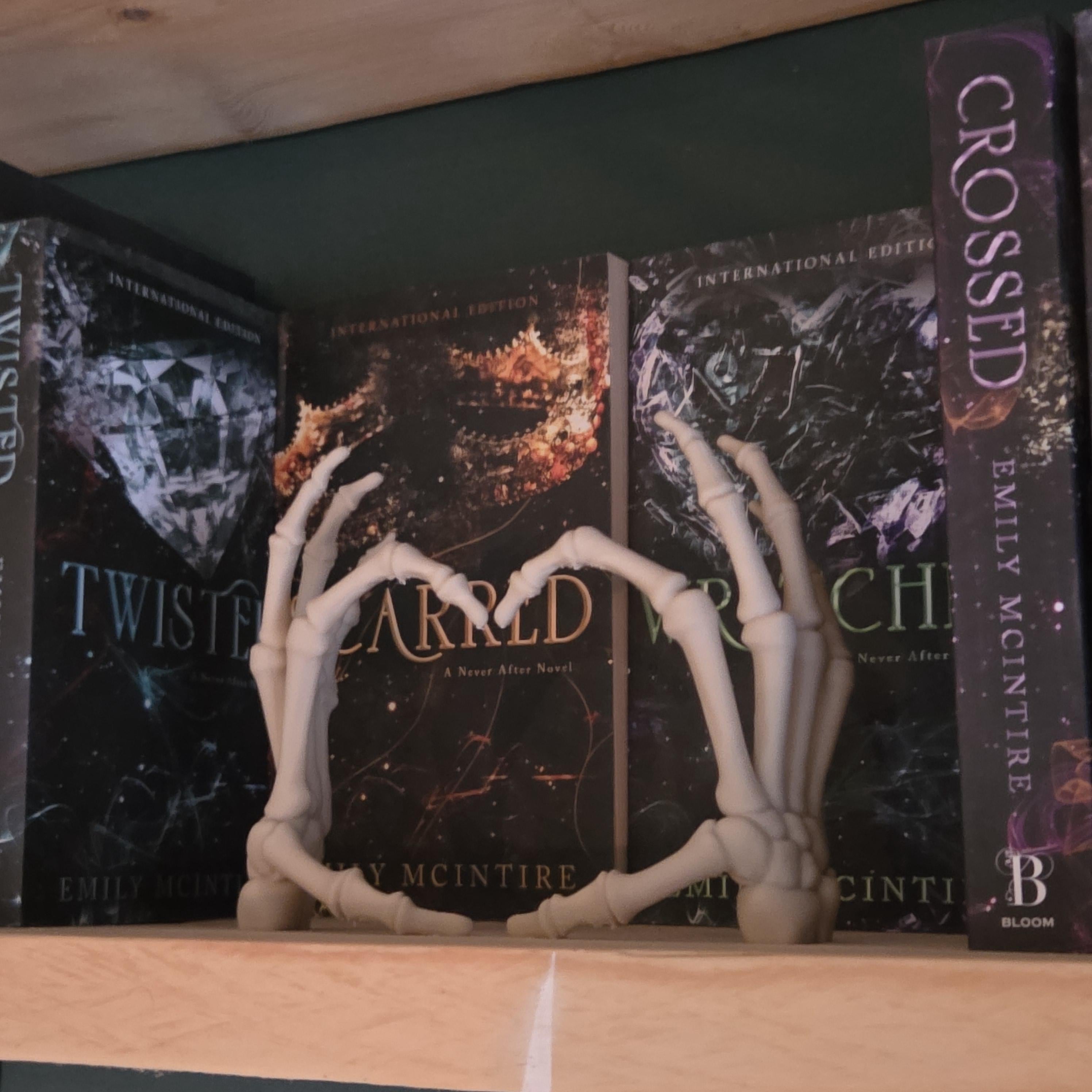 Skeleton Hands Heart Bookshelf decor | Gothic Book Decor | Dark Romance Bookshelf | Spooky Cute Skeleton Decor | Book Lover Gift